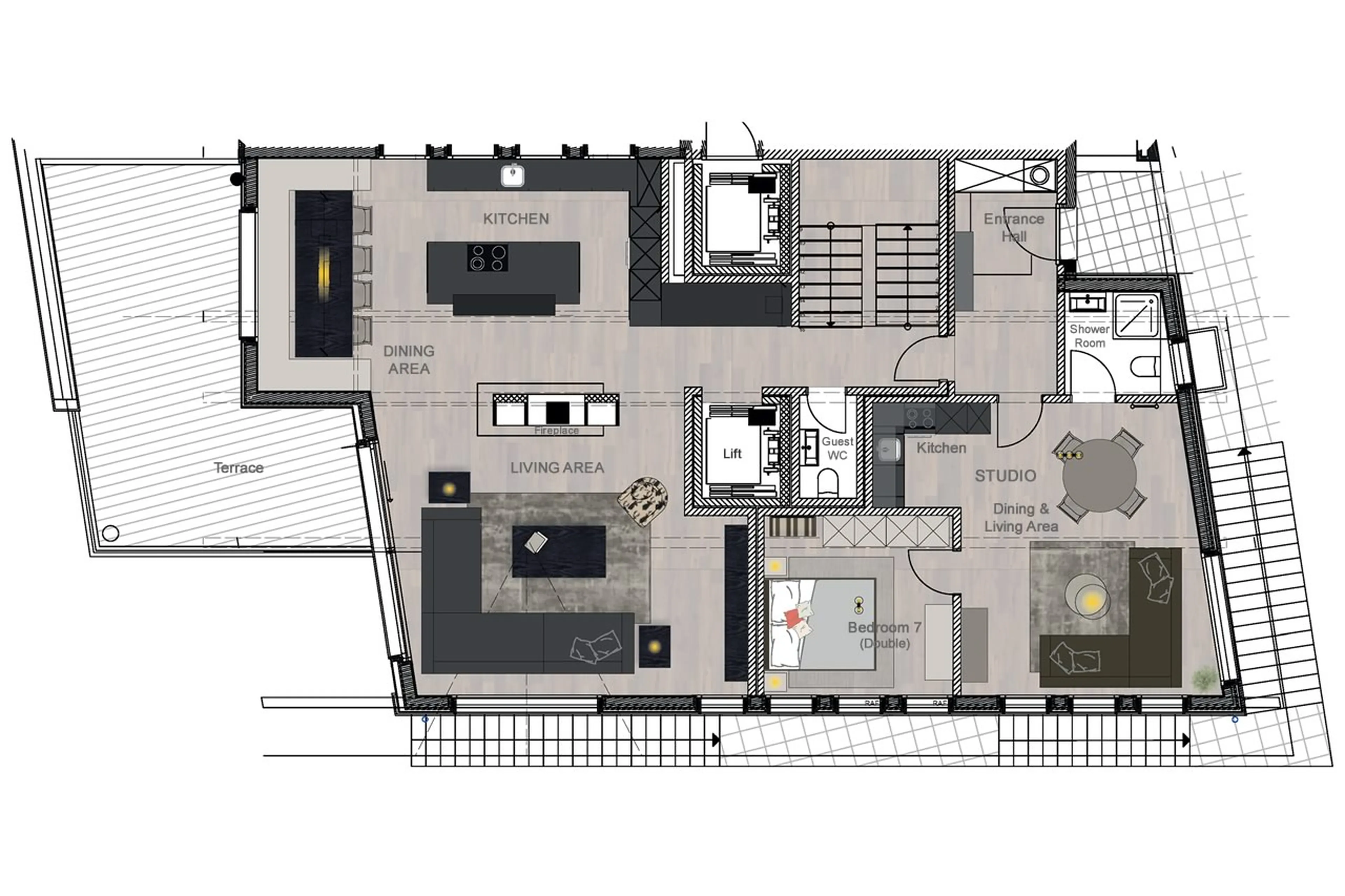 Level 2 floor plan of Chalet Buelenhorn in Davos