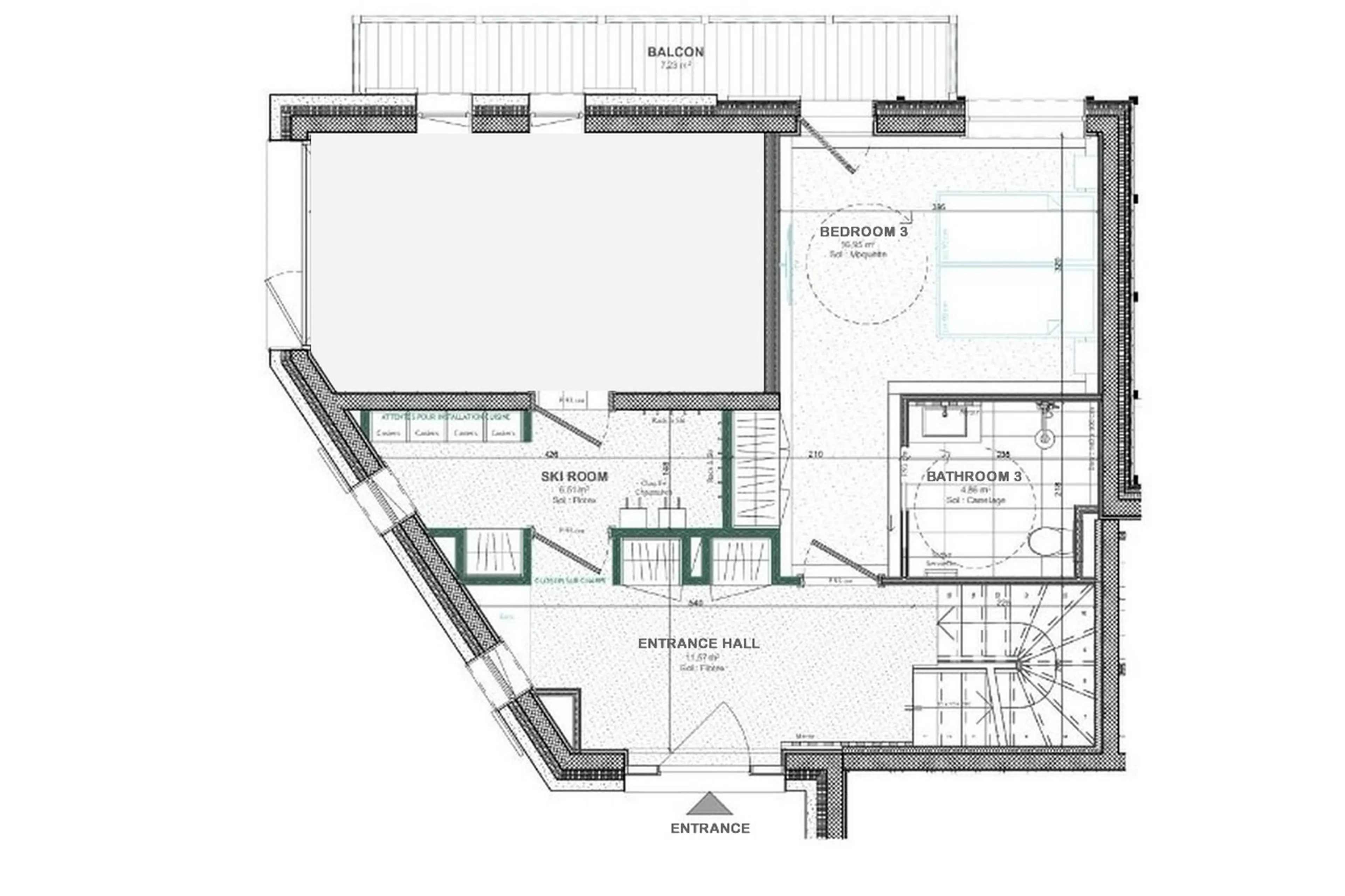 Level 1 floor plan of Chalet Carcentina in Courchevel 1550