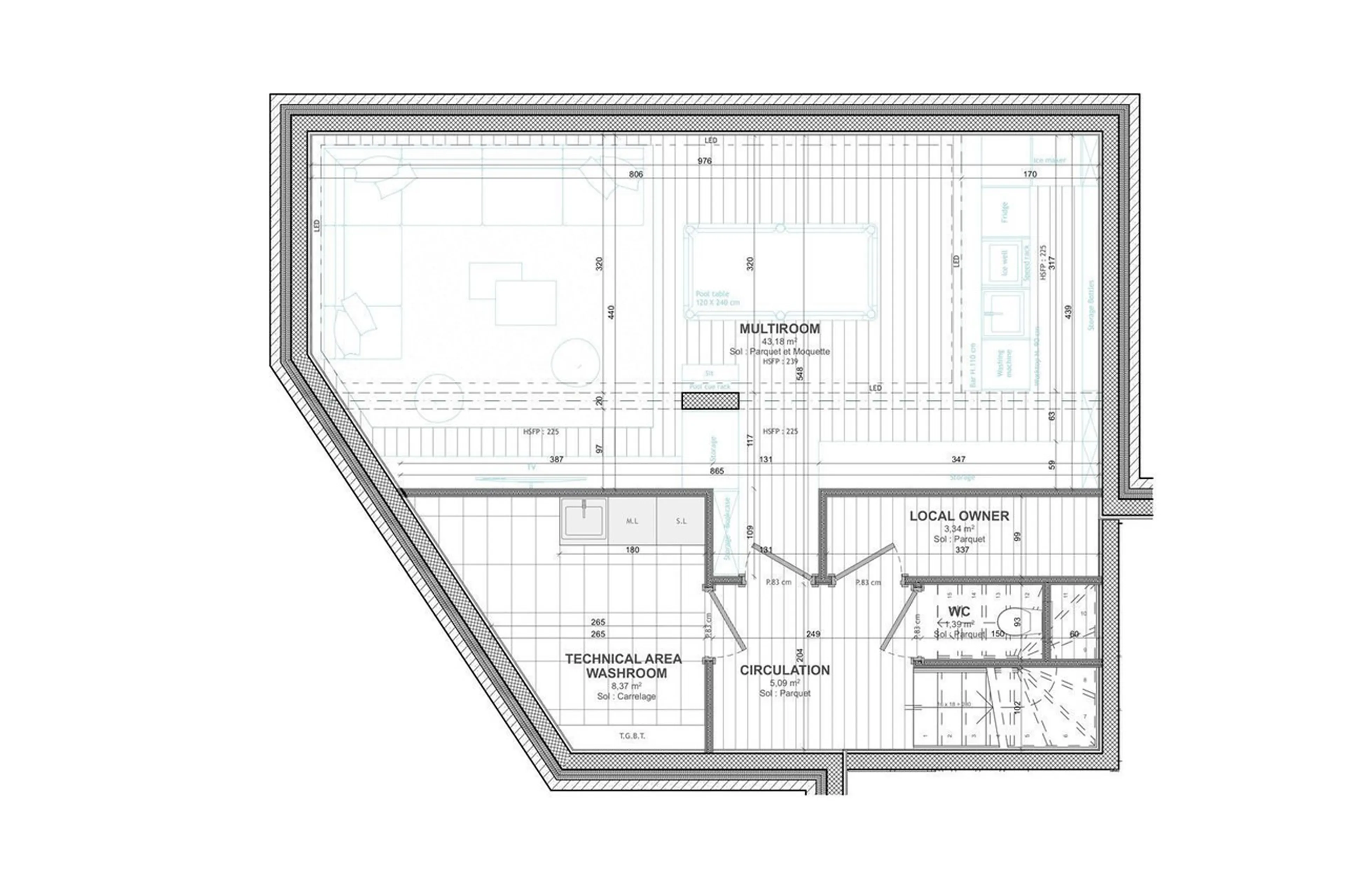Level -1 floor plan of Chalet Carcentina in Courchevel 1550