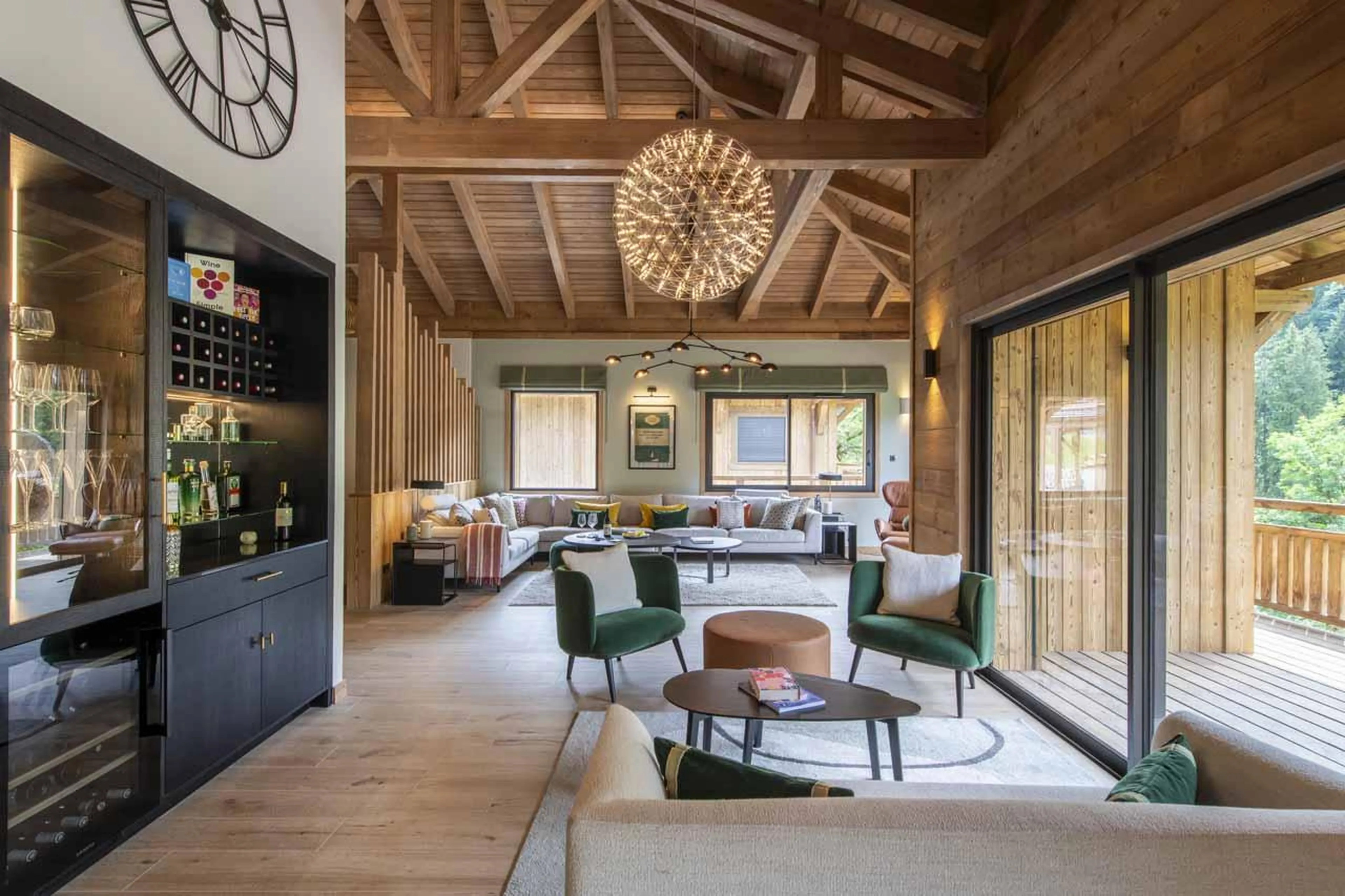 Open-plan living area in Chalet Cascades, Morzine