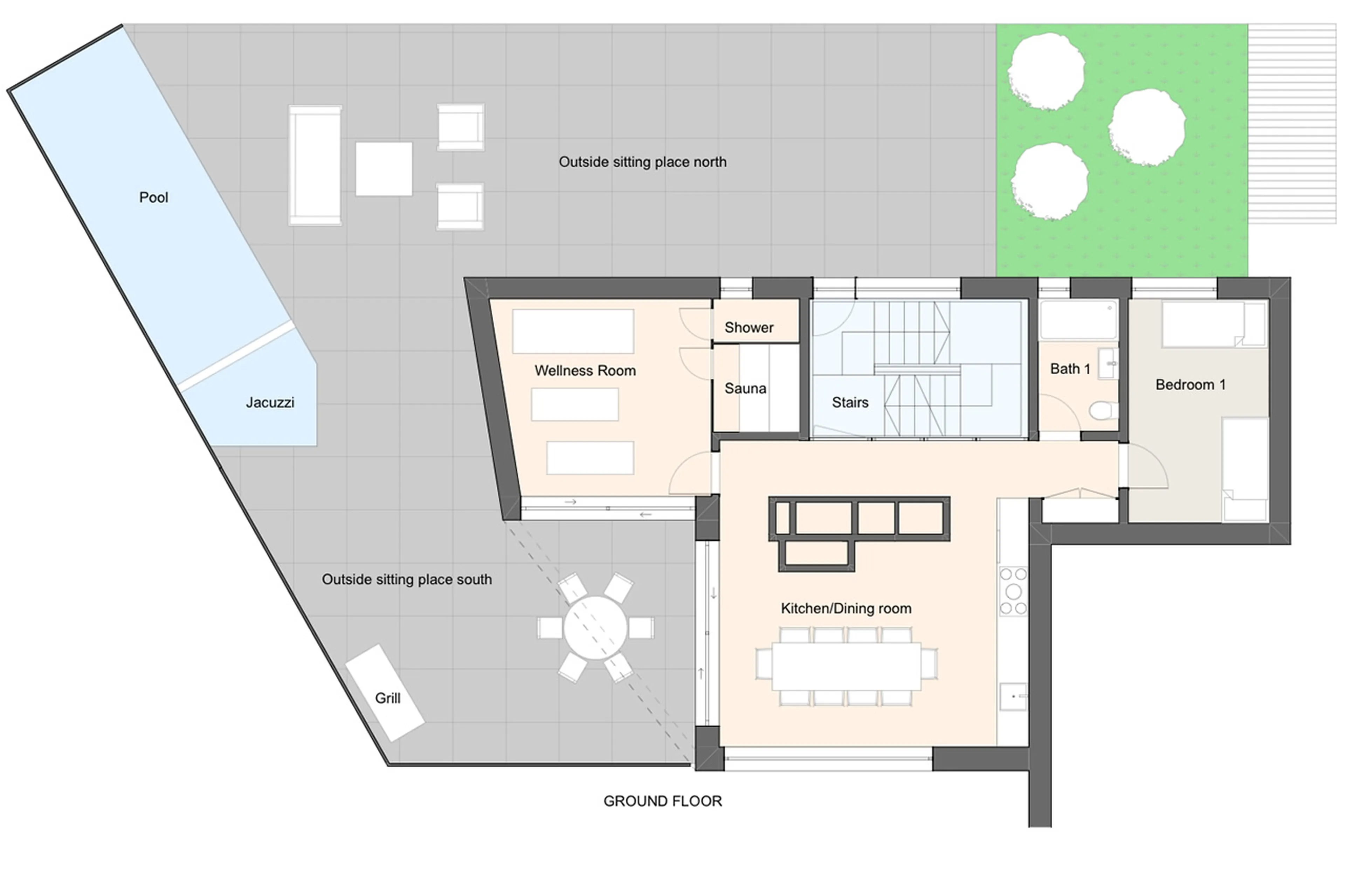 Level 0 floor plan of Chalet Cassons in Flims Laax Falera