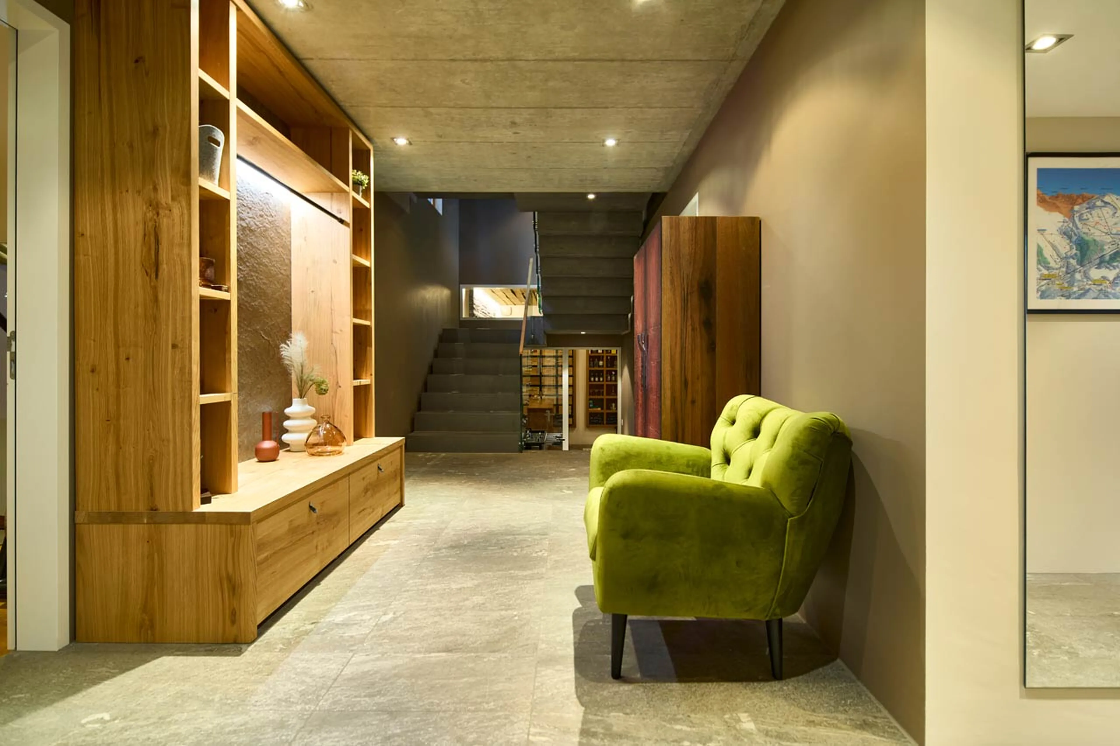 Hallway to wine cellar at Chalet Cassons in Films