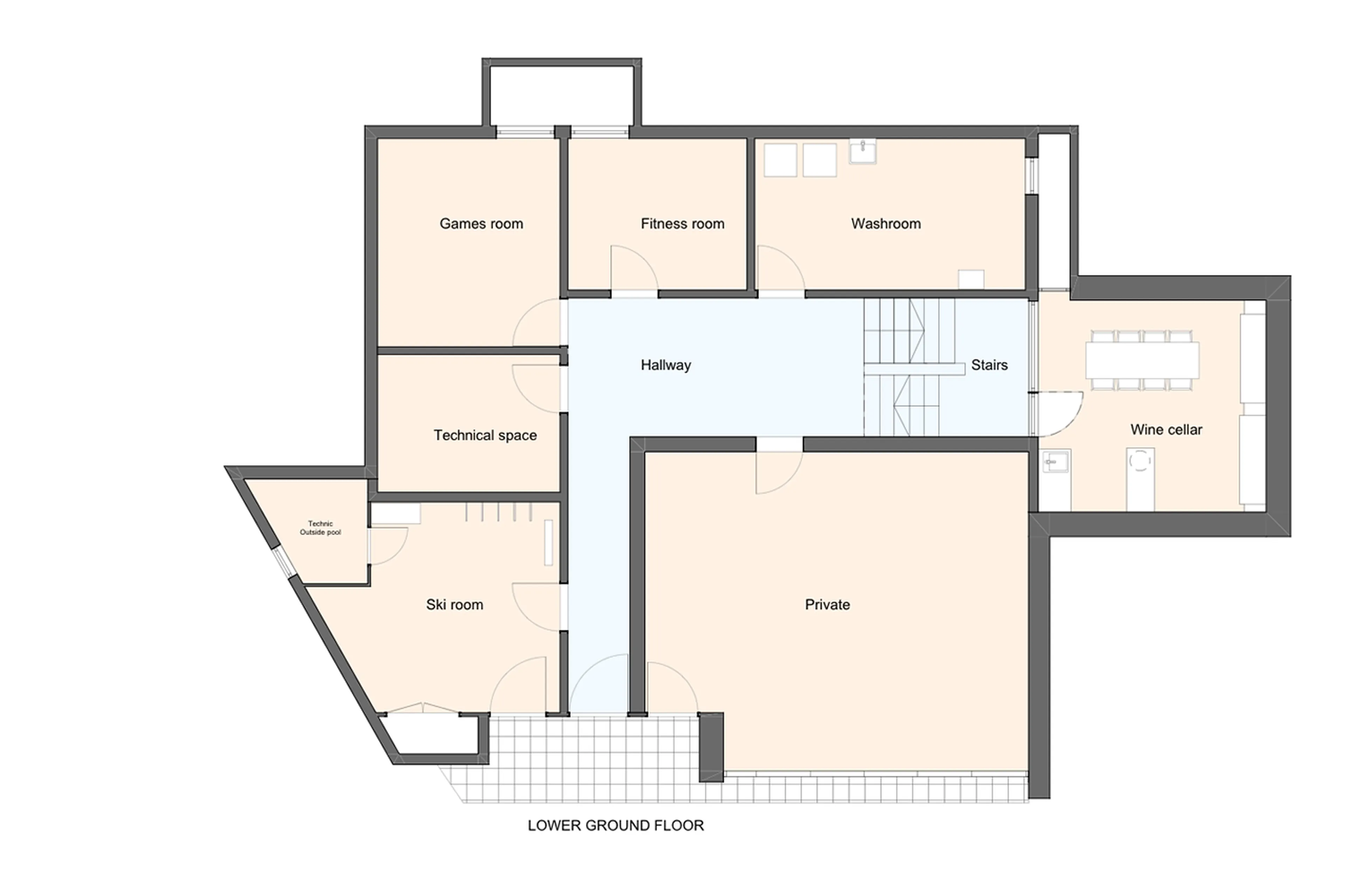 Level -1 floor plan of Chalet Cassons in Flims Laax Falera