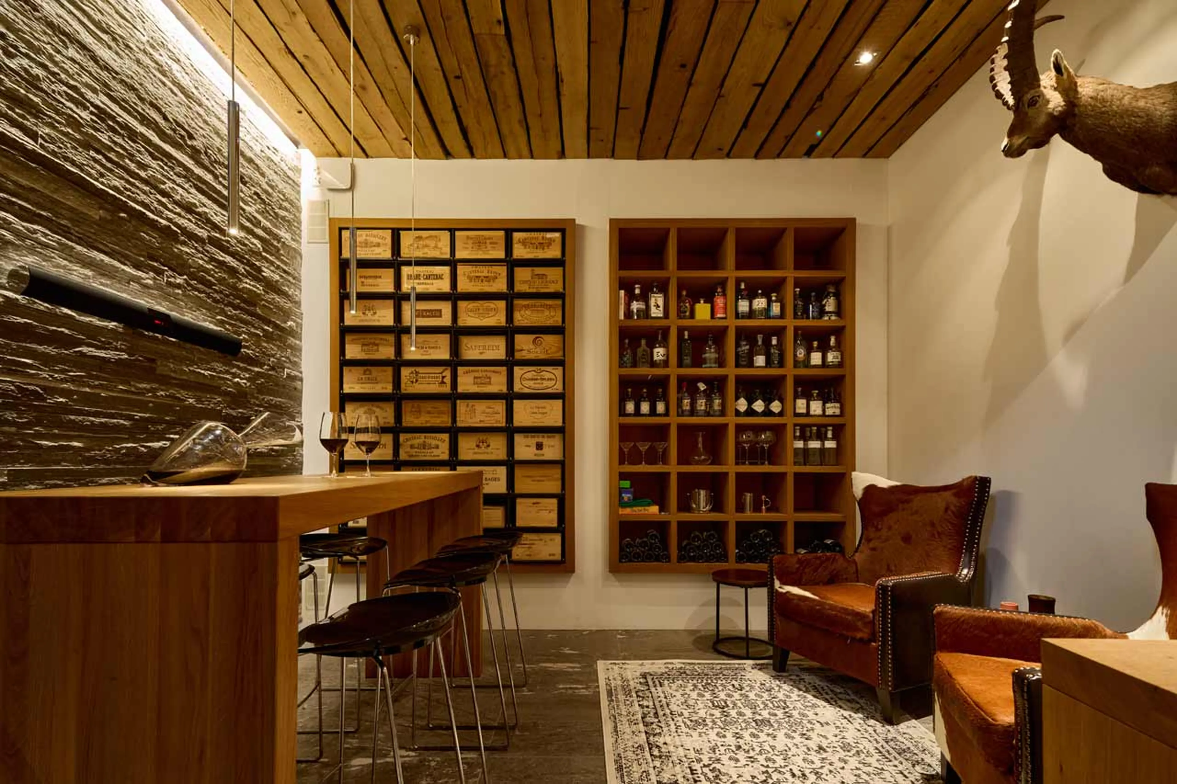 Wine cellar and gin bar at Chalet Cassons in Films