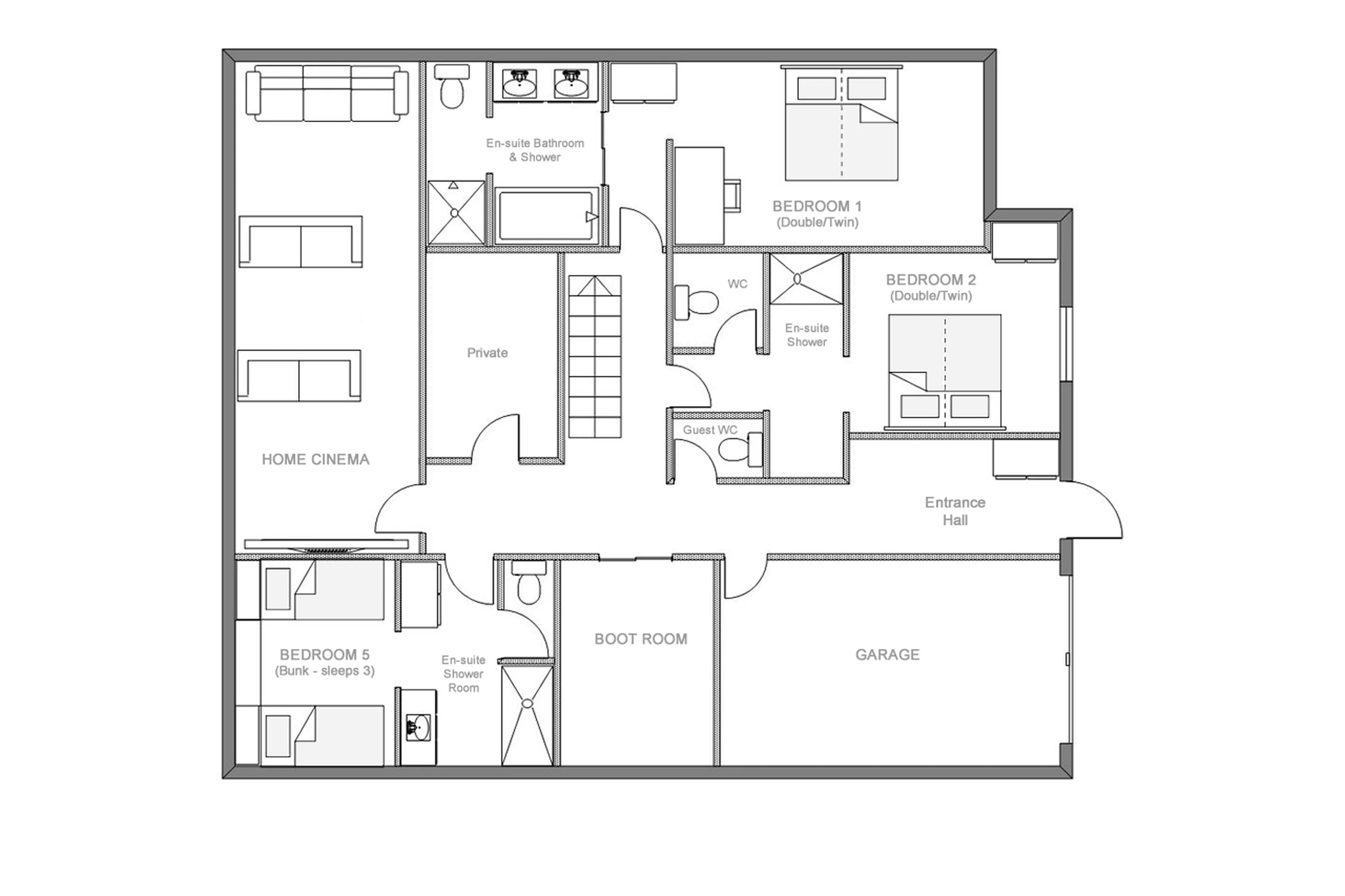 Level 0 floor plan of Chalet Cervinia in Val d'Isere
