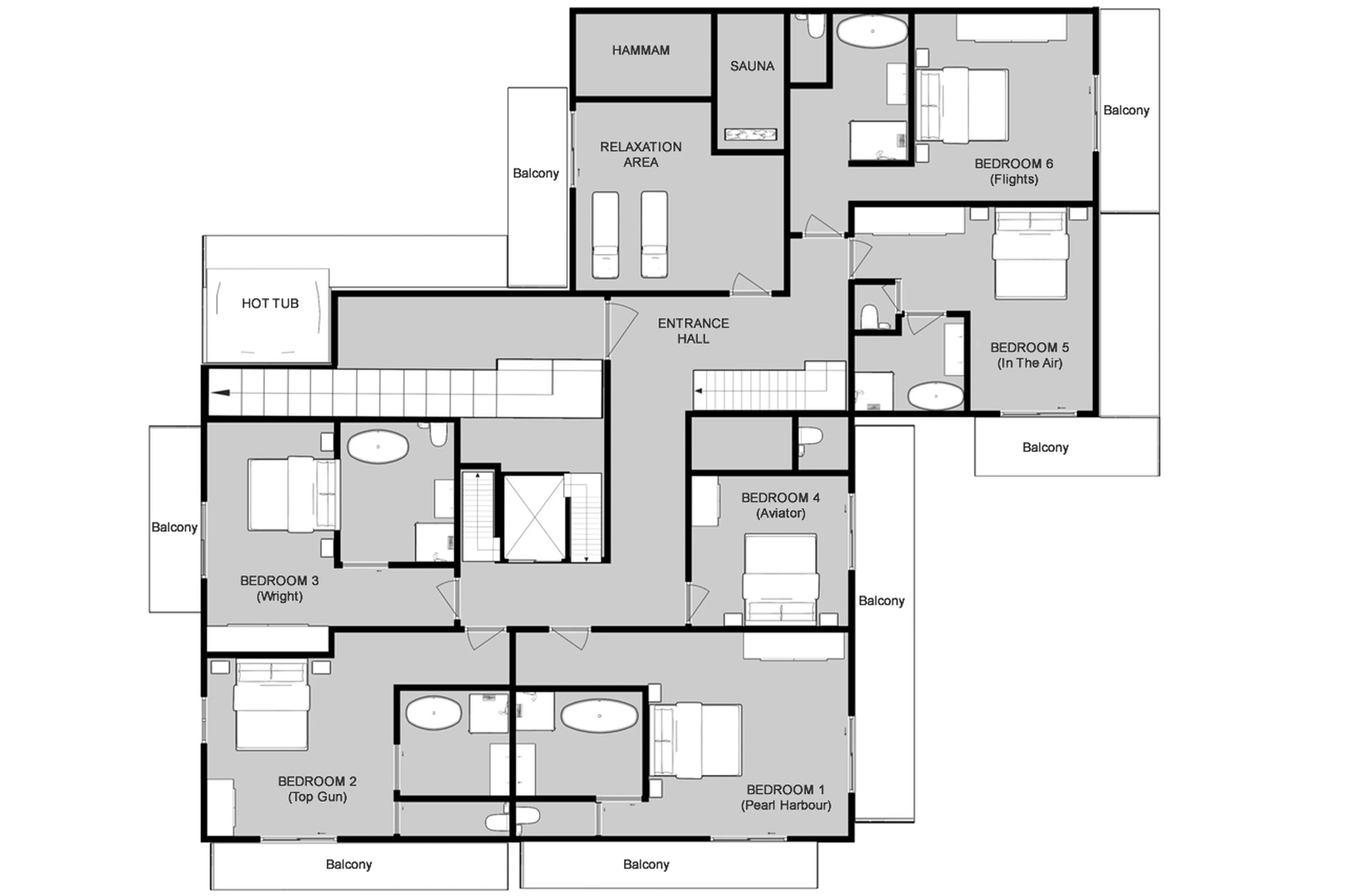 Level 1 floor plan of Chalet Charlie in Tignes