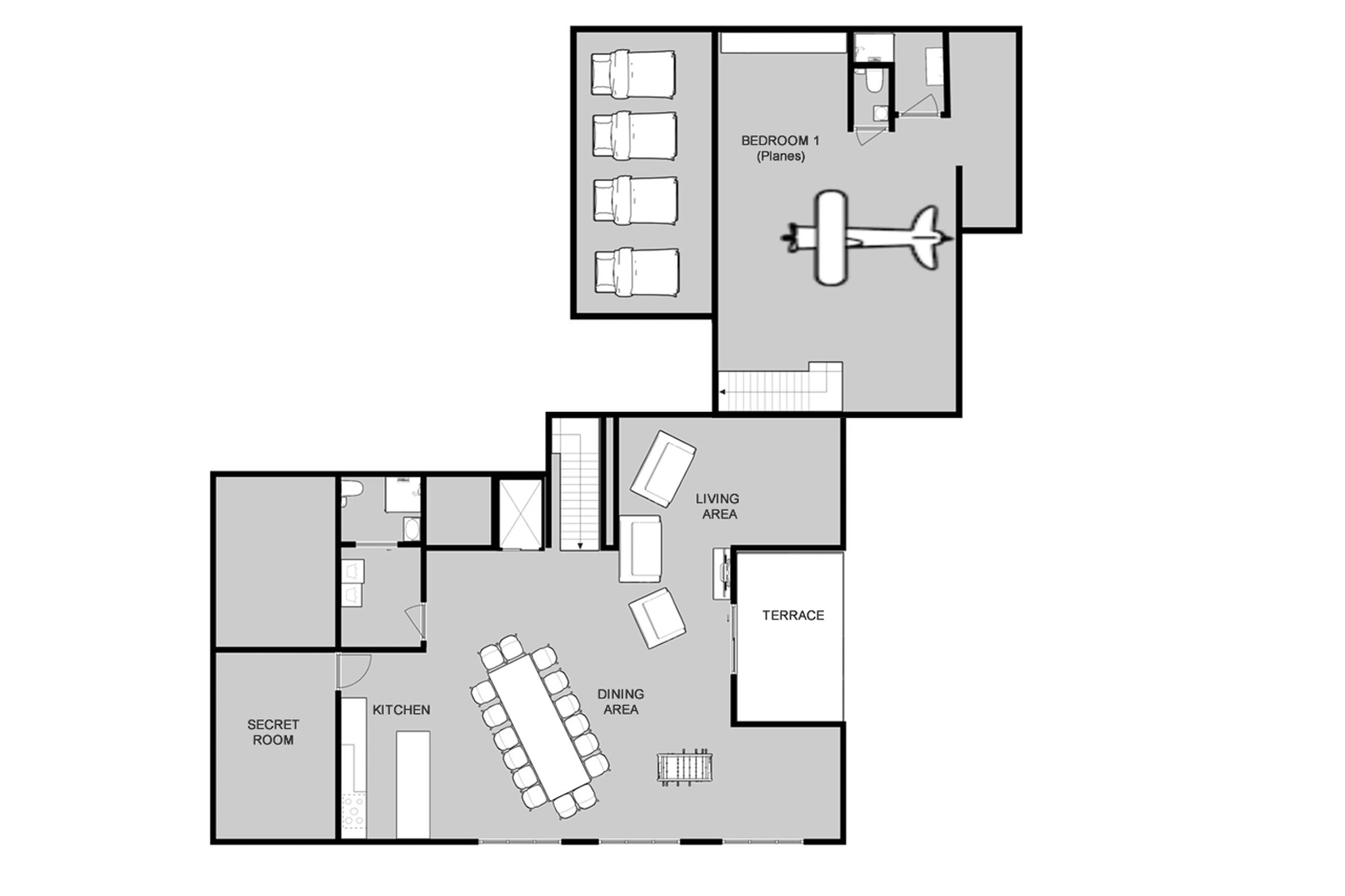 Level 2 floor plan of Chalet Charlie in Tignes