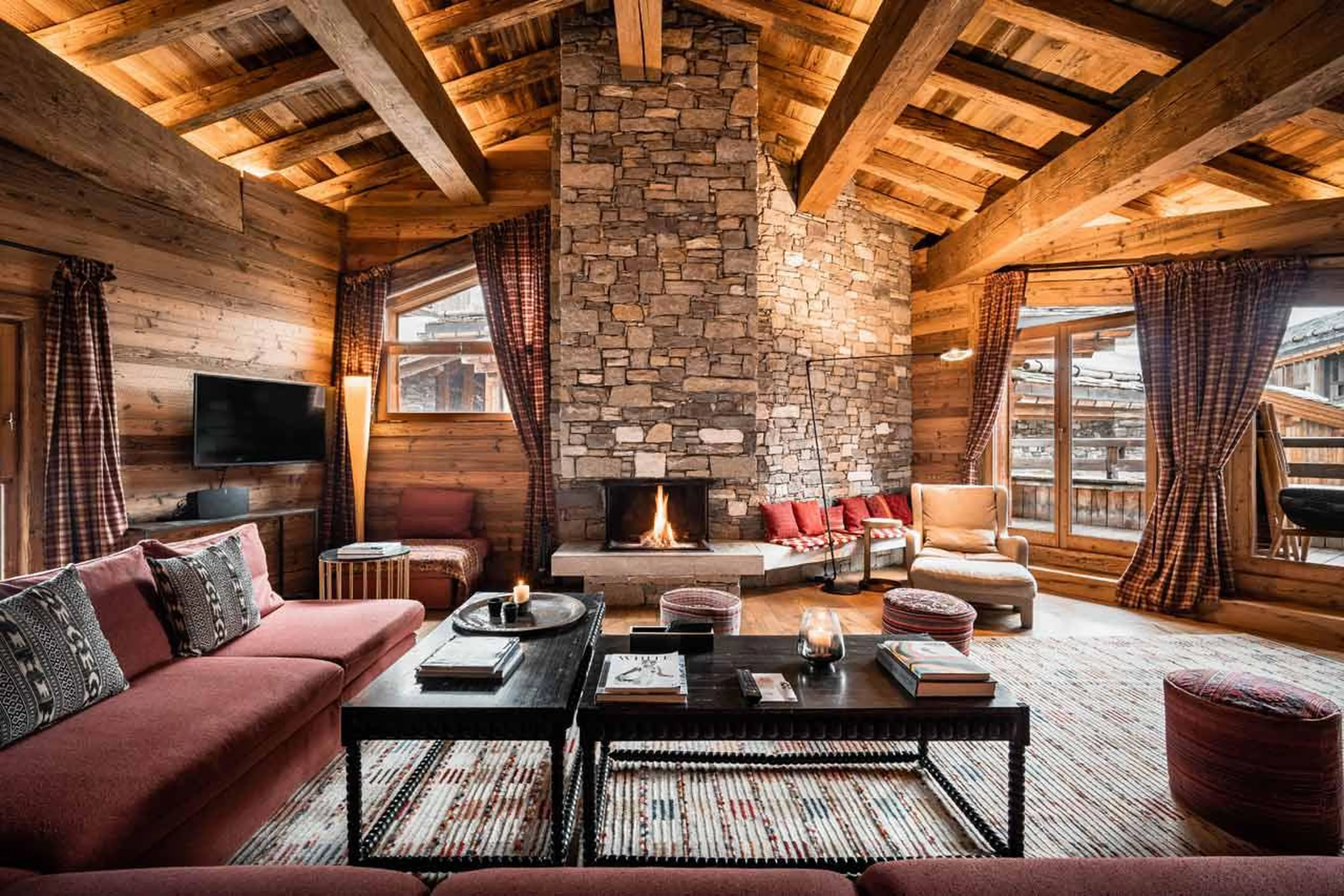 Fireplace creates authentic and peaceful atmosphere in Chalet Chene in Val d’ Isere