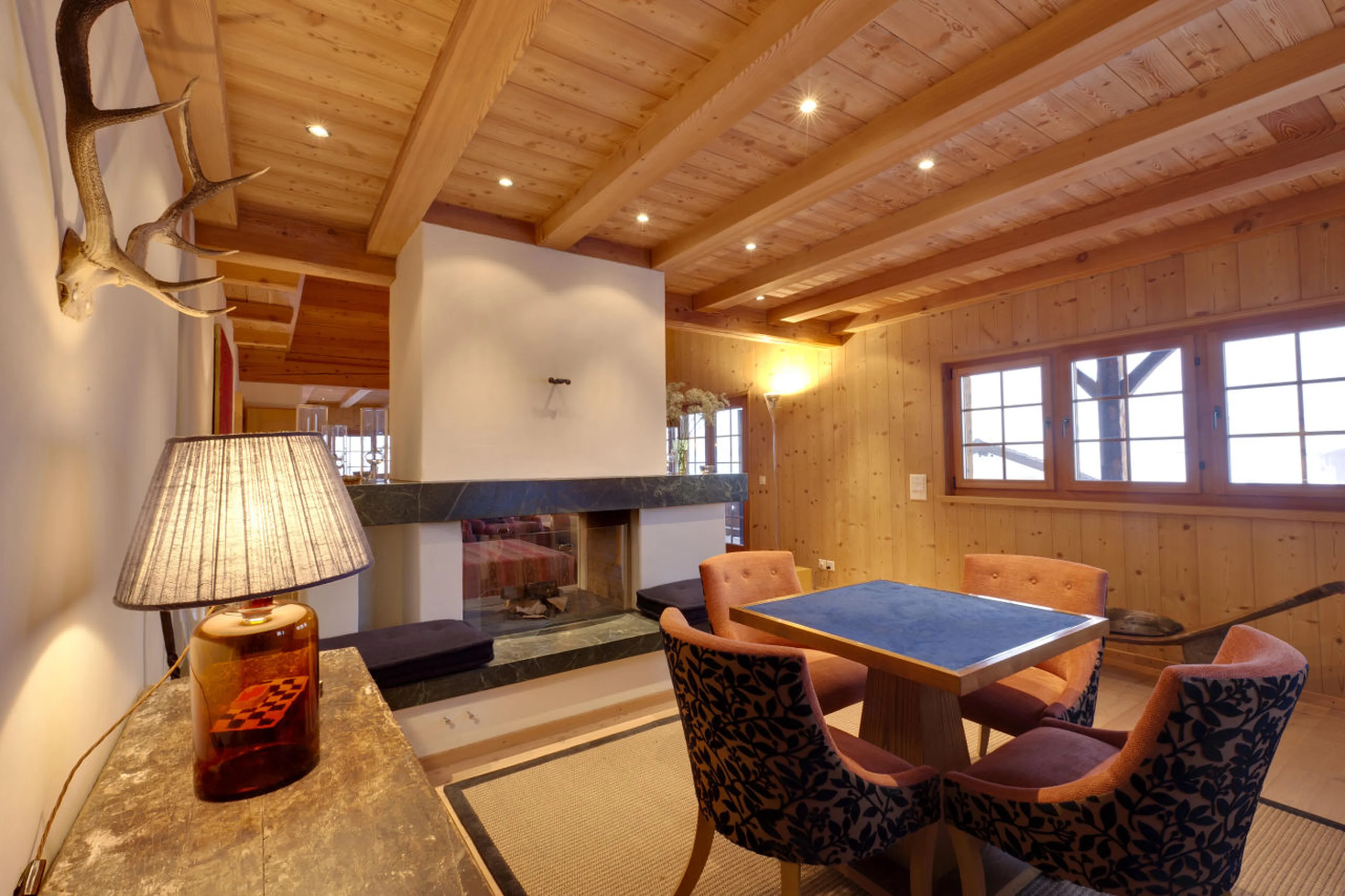 Games area next to living area in Chalet Chimera in Klosters