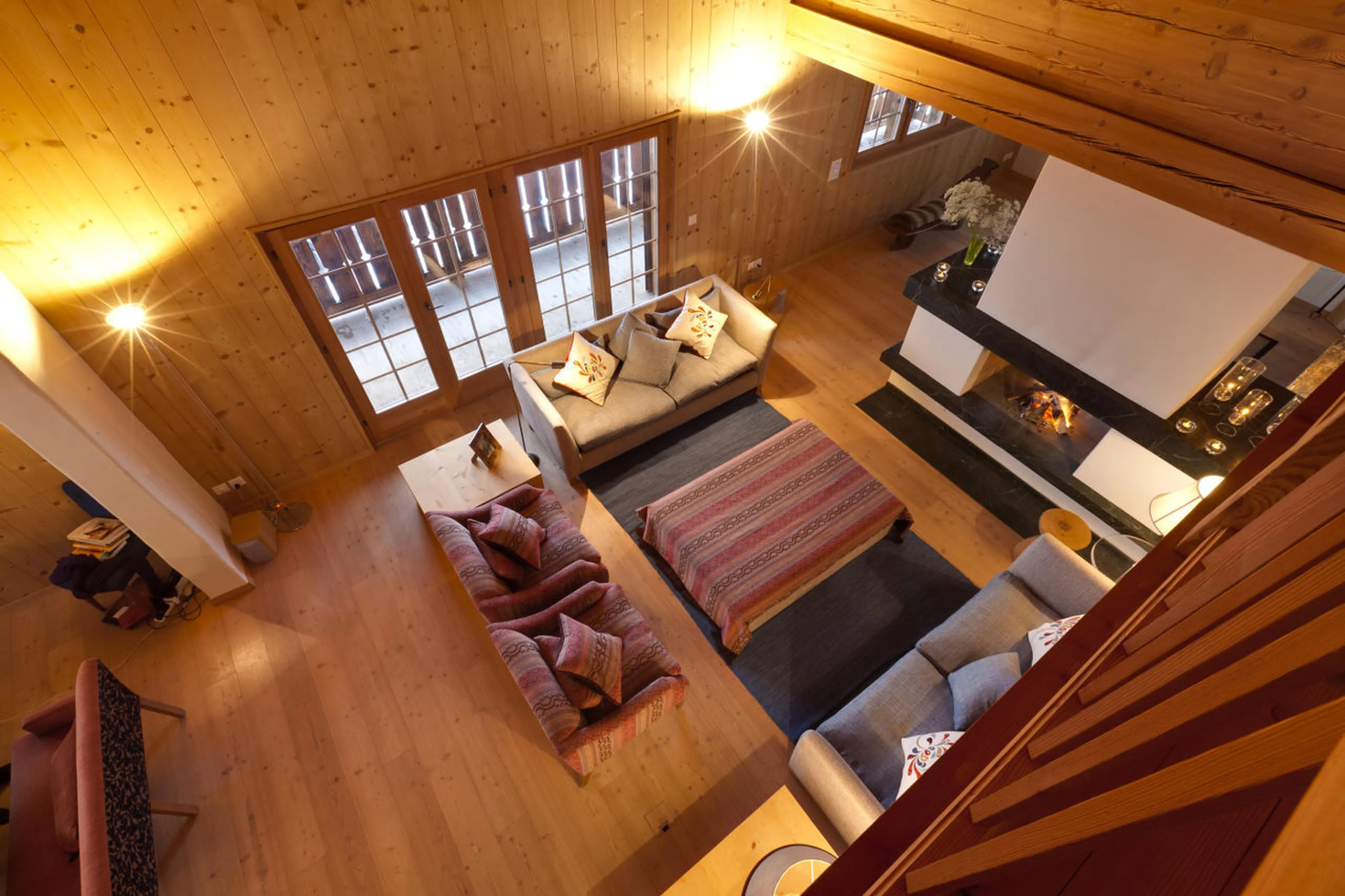 Double height living area of Chalet Chimera in Klosters