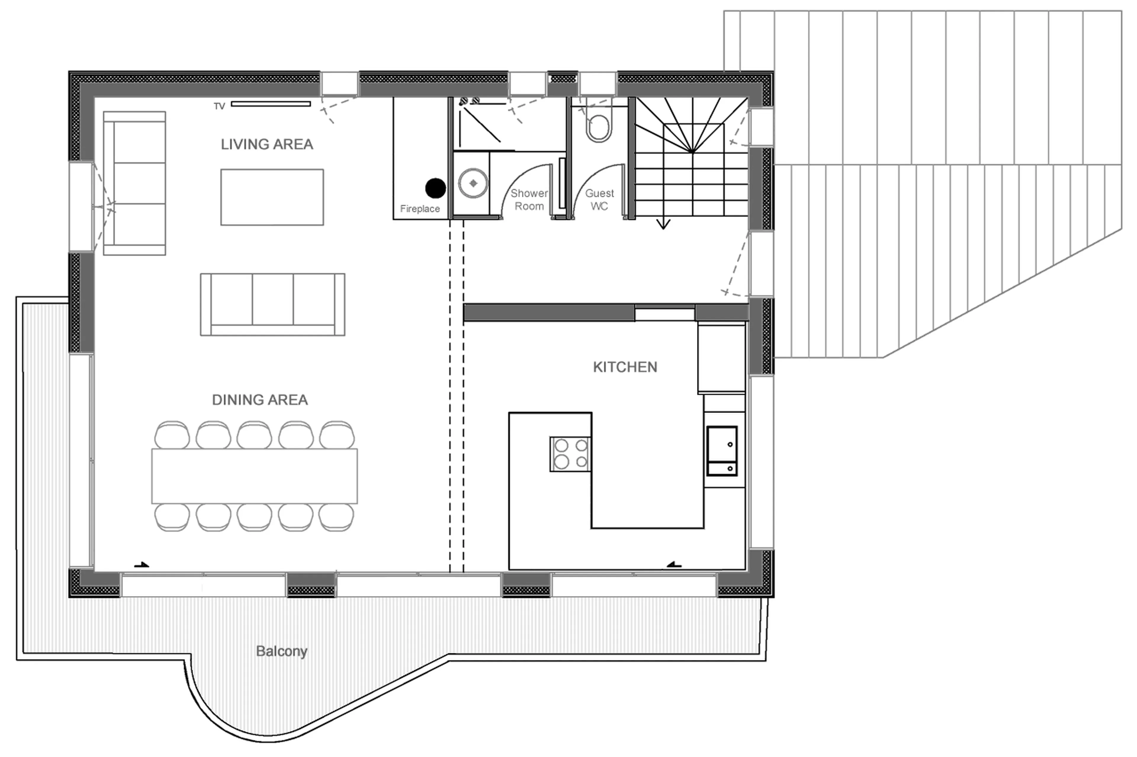 Level 1 floor plan for Chalet Les Clarines d'Or in Courchevel 1650