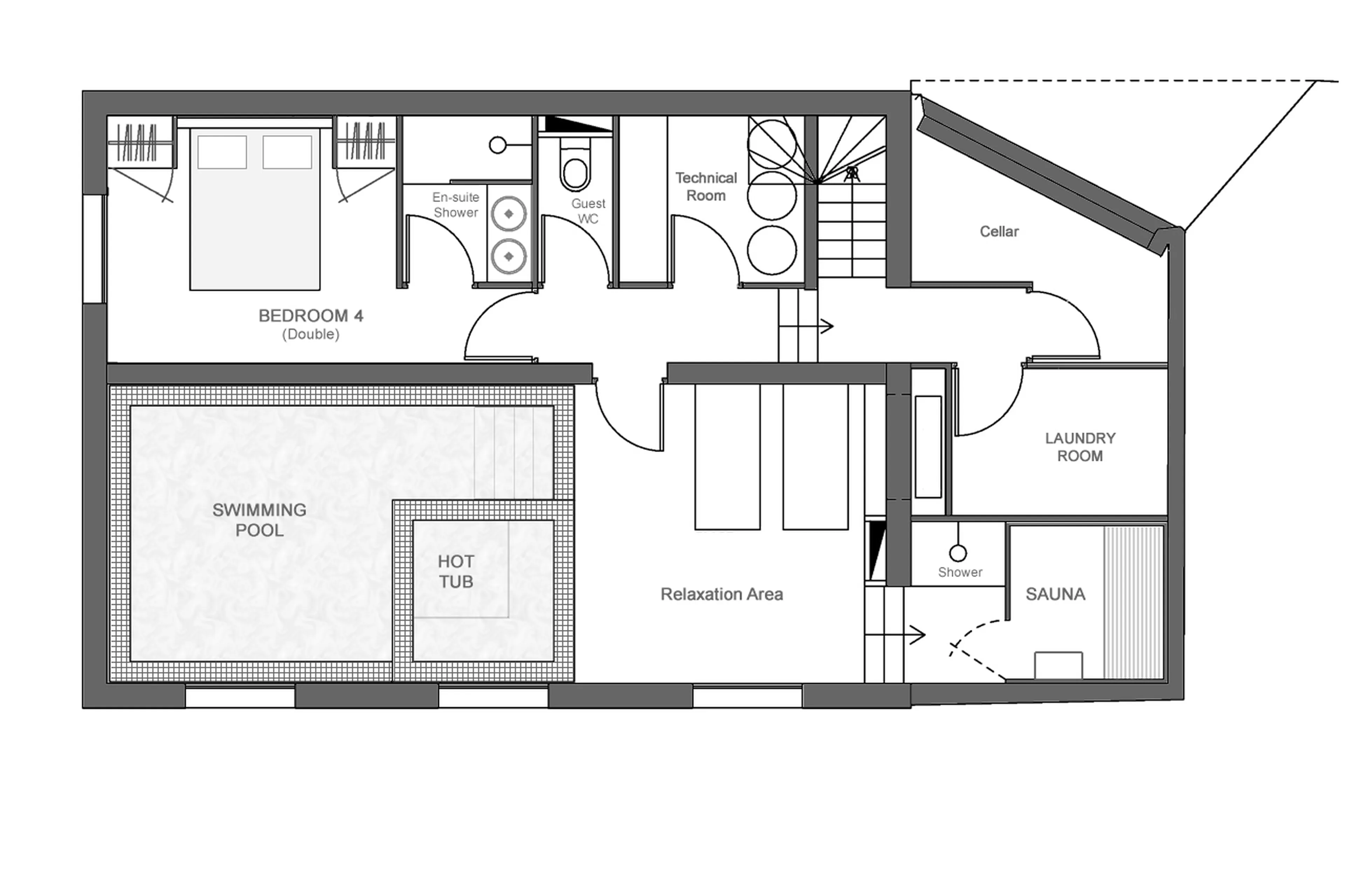 Level -1 floor plan for Chalet Les Clarines d'Or in Courchevel 1650