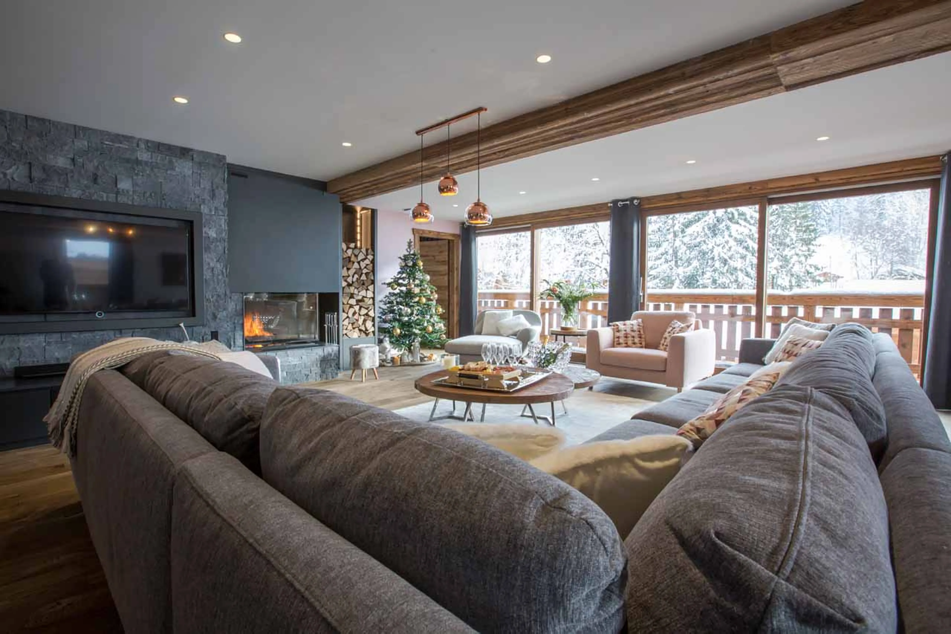 Open plan living area at Chalet Clos Saint Jean in Les Gets