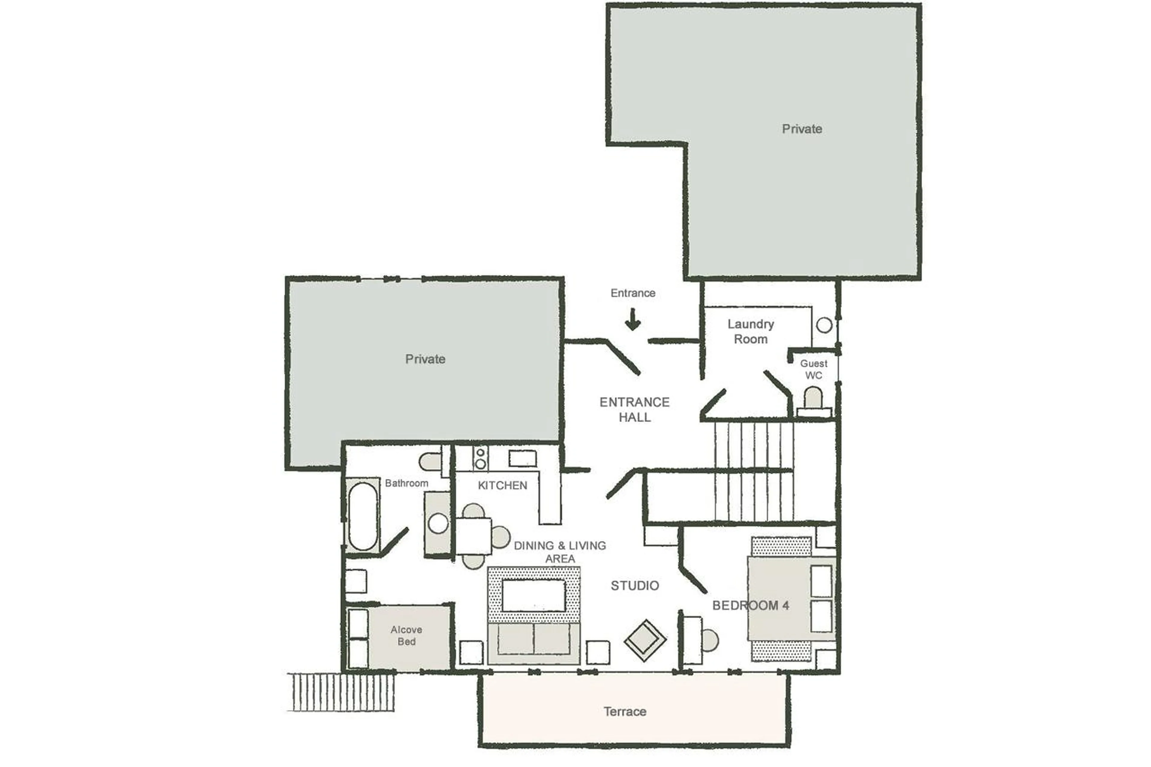 Level 0 floor plan of Chalet Clovis in Megeve