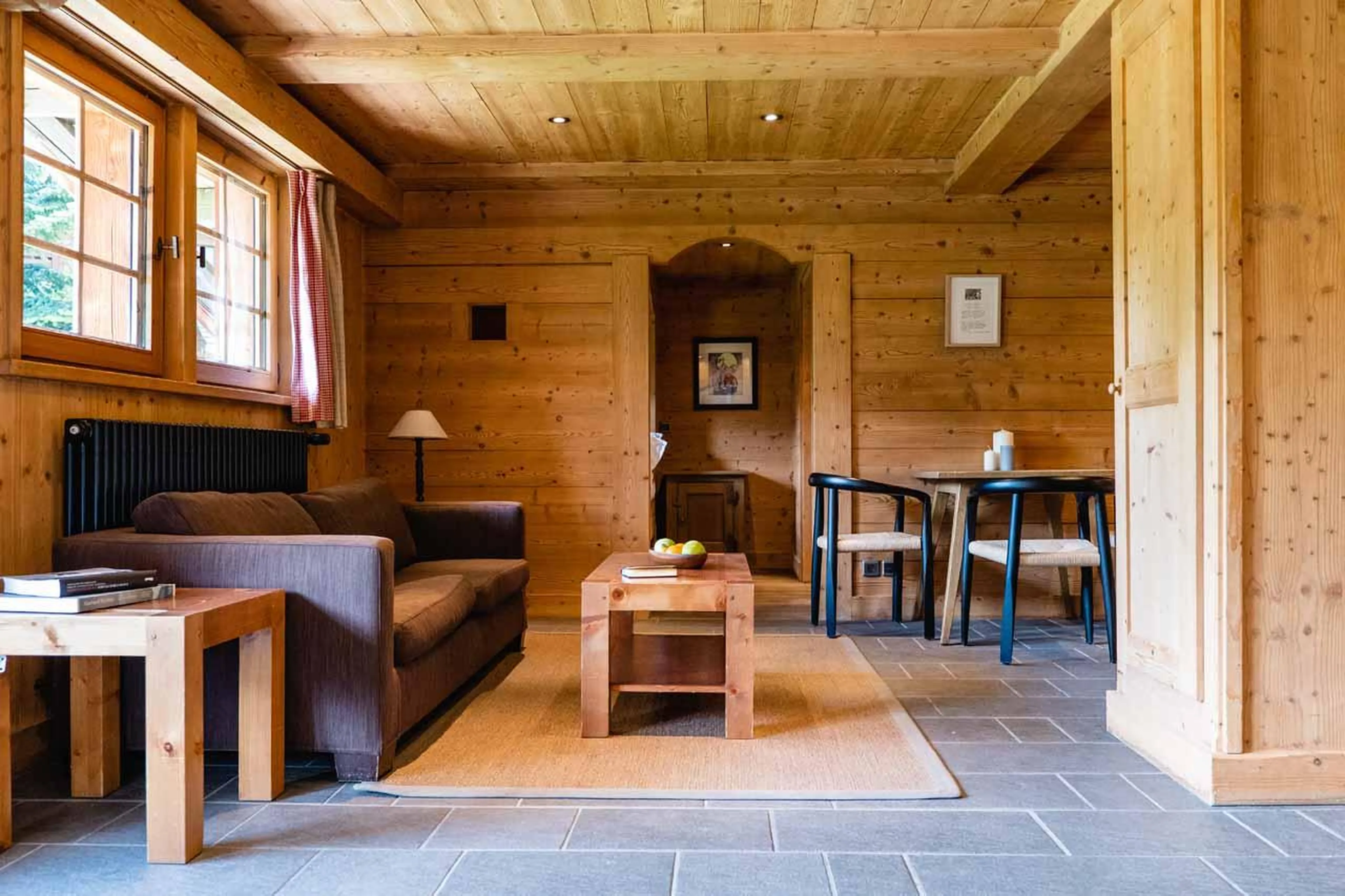 Open-plan living area in Chalet Clovis, Megeve