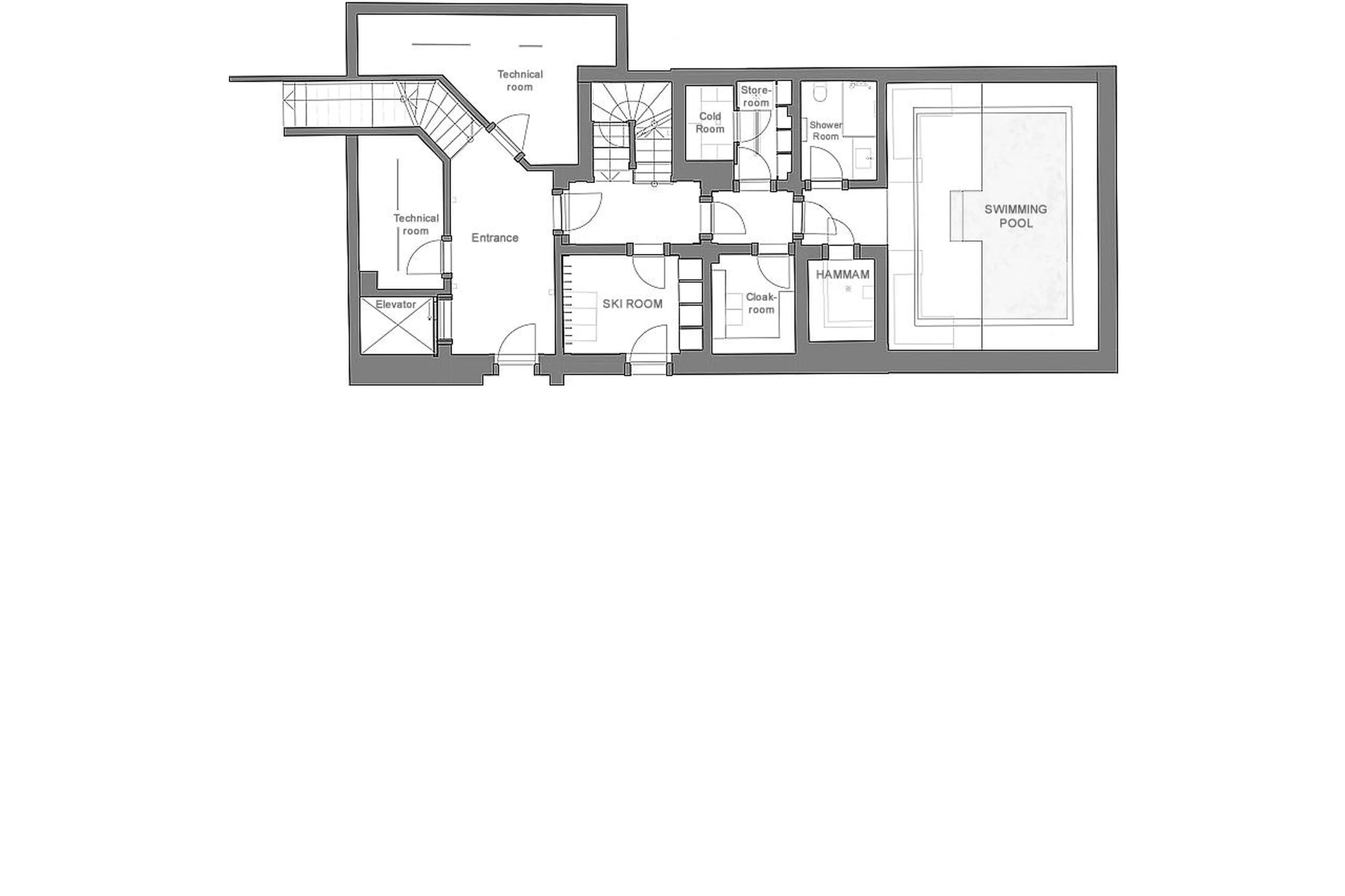 Level 0 floor plan of Chalet Colombe in Gstaad