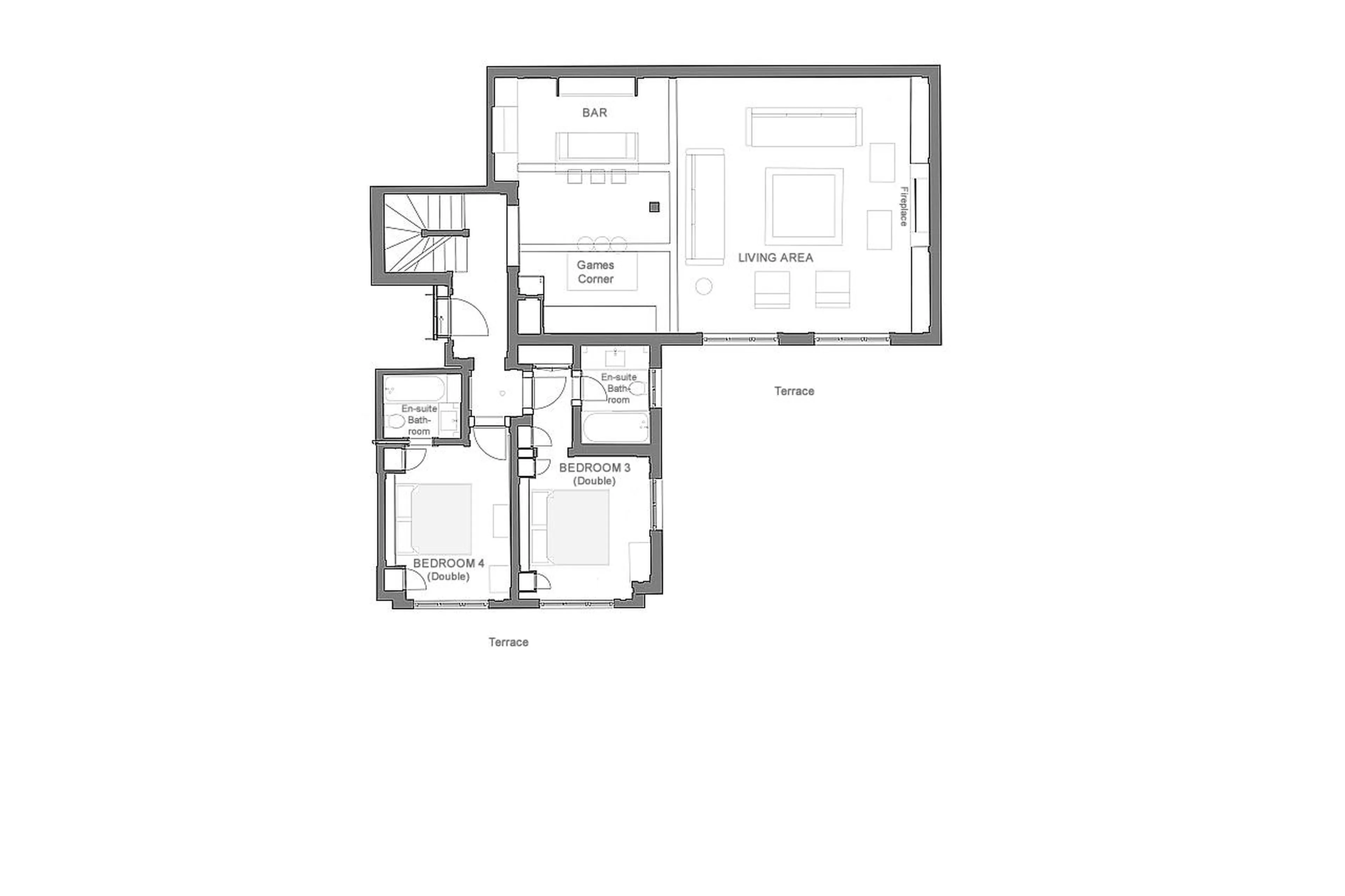 Level 2 floor plan of Chalet Colombe in Gstaad