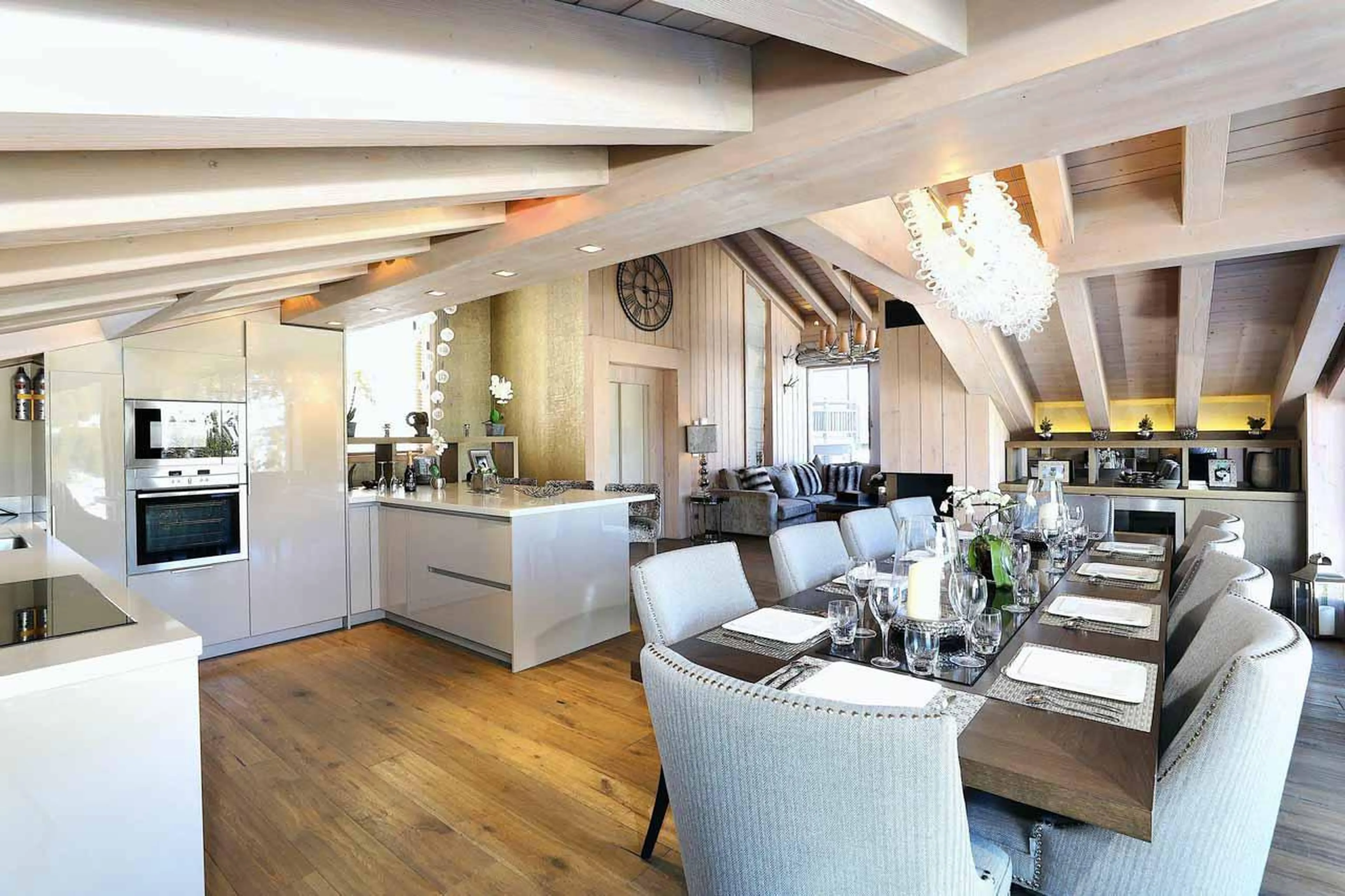 Open-plan living area at Chalet Cortina in Courchevel 1650