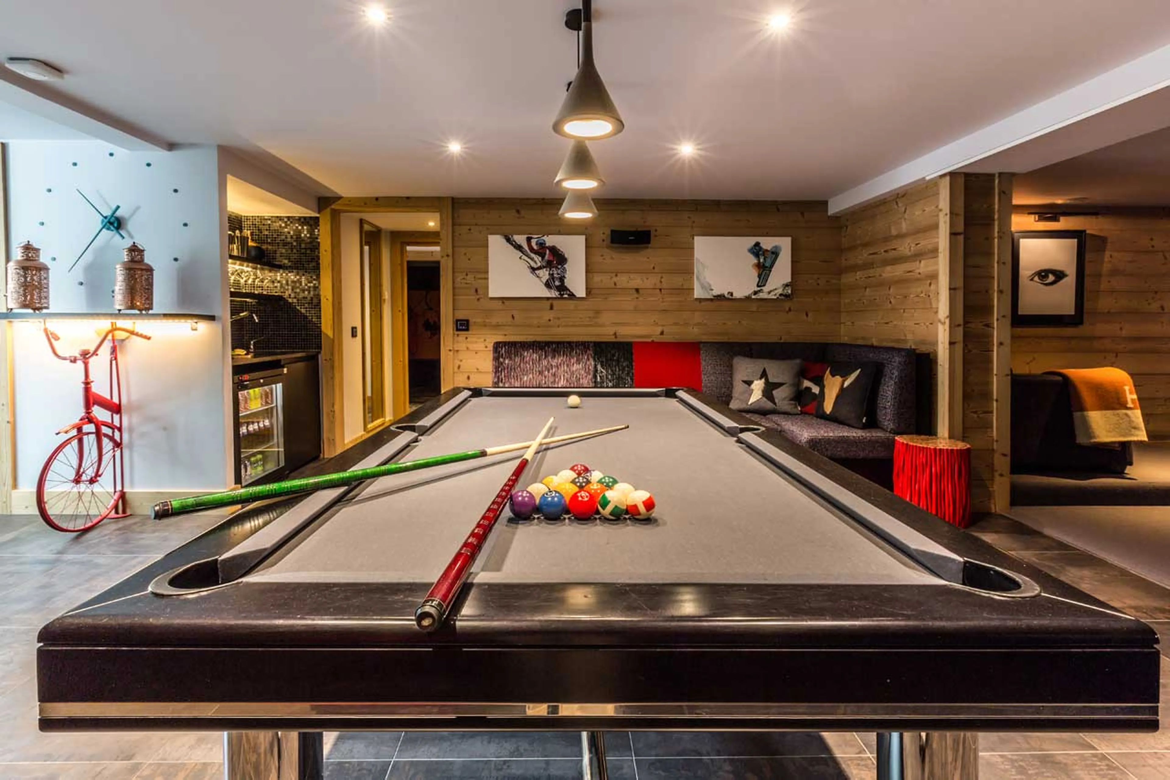 Pool table in games room of Chalet Couttet in Chamonix