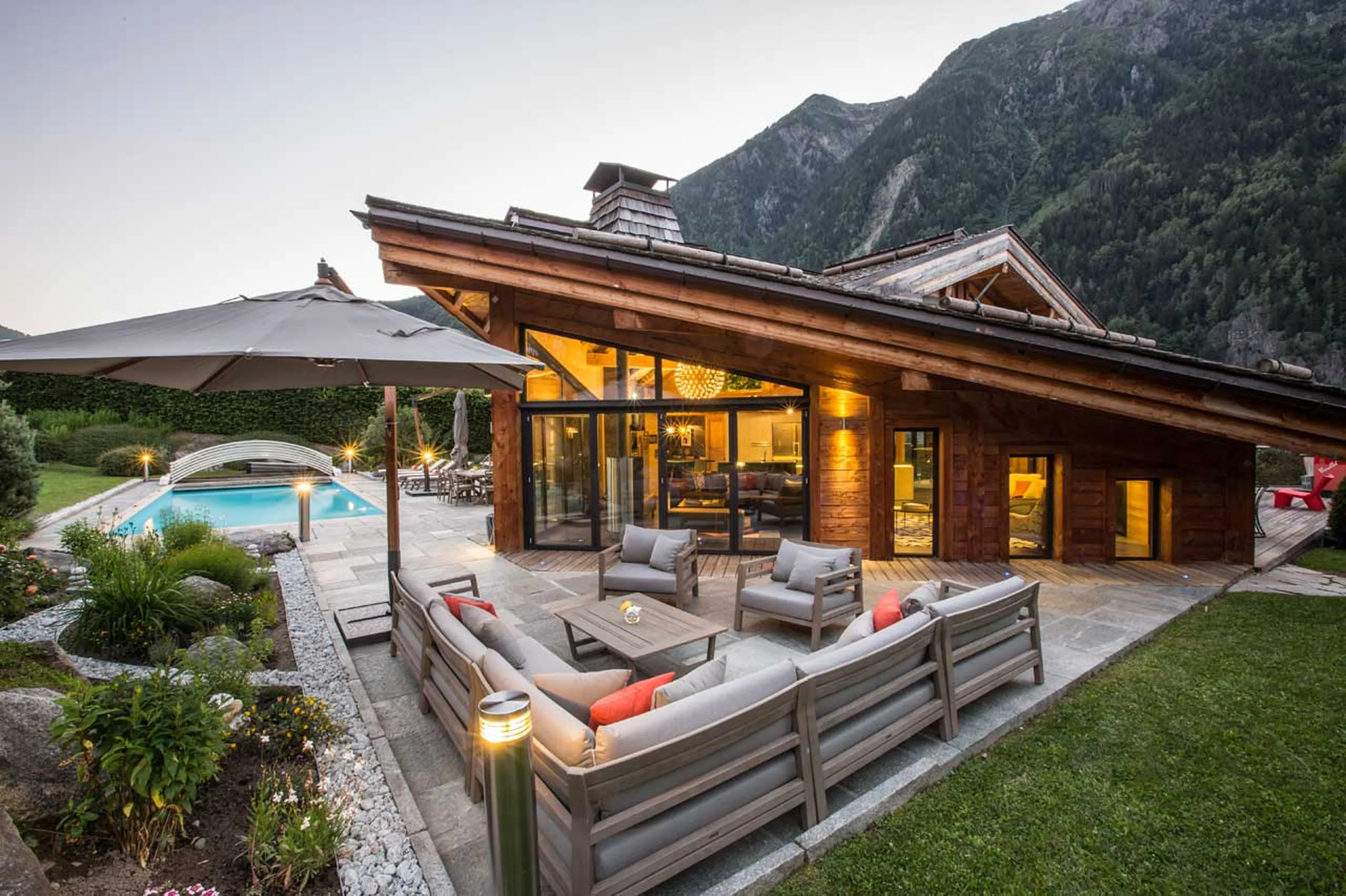 Terrace with sun loungers at Chalet Couttet in Chamonix