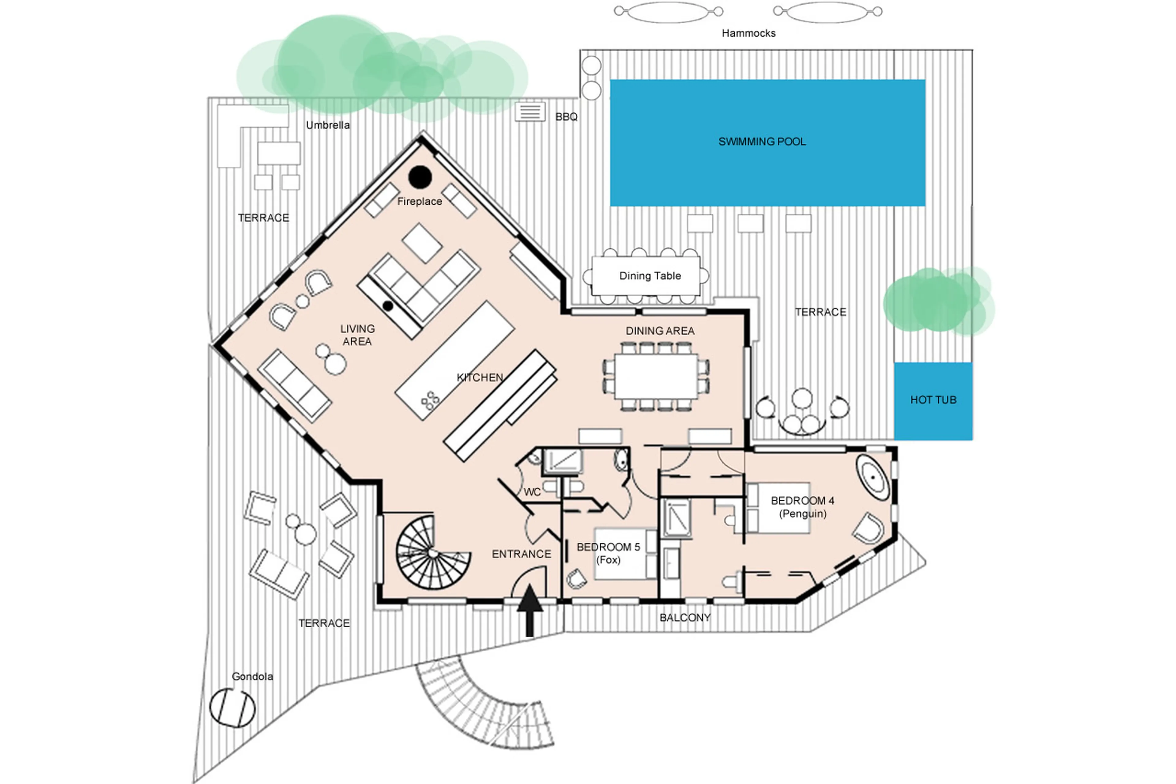 Level 0 floor plan of Chalet Couttet in Chamonix