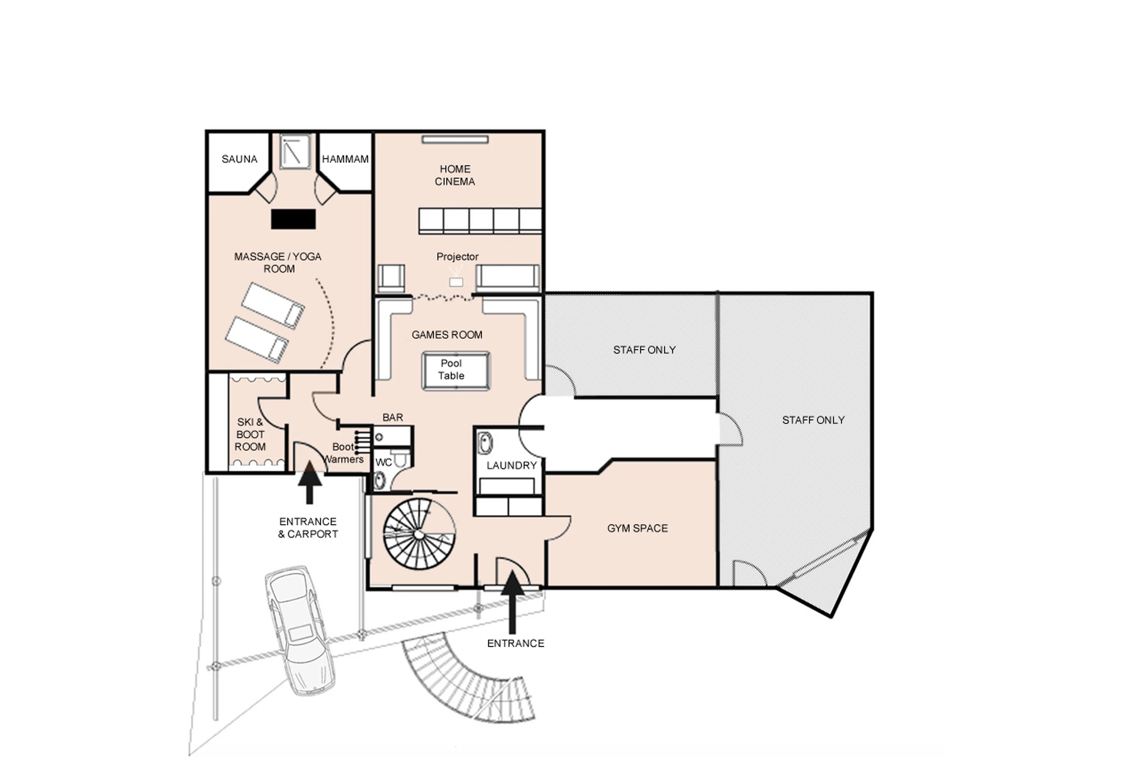 Level -1 floor plan of Chalet Couttet in Chamonix