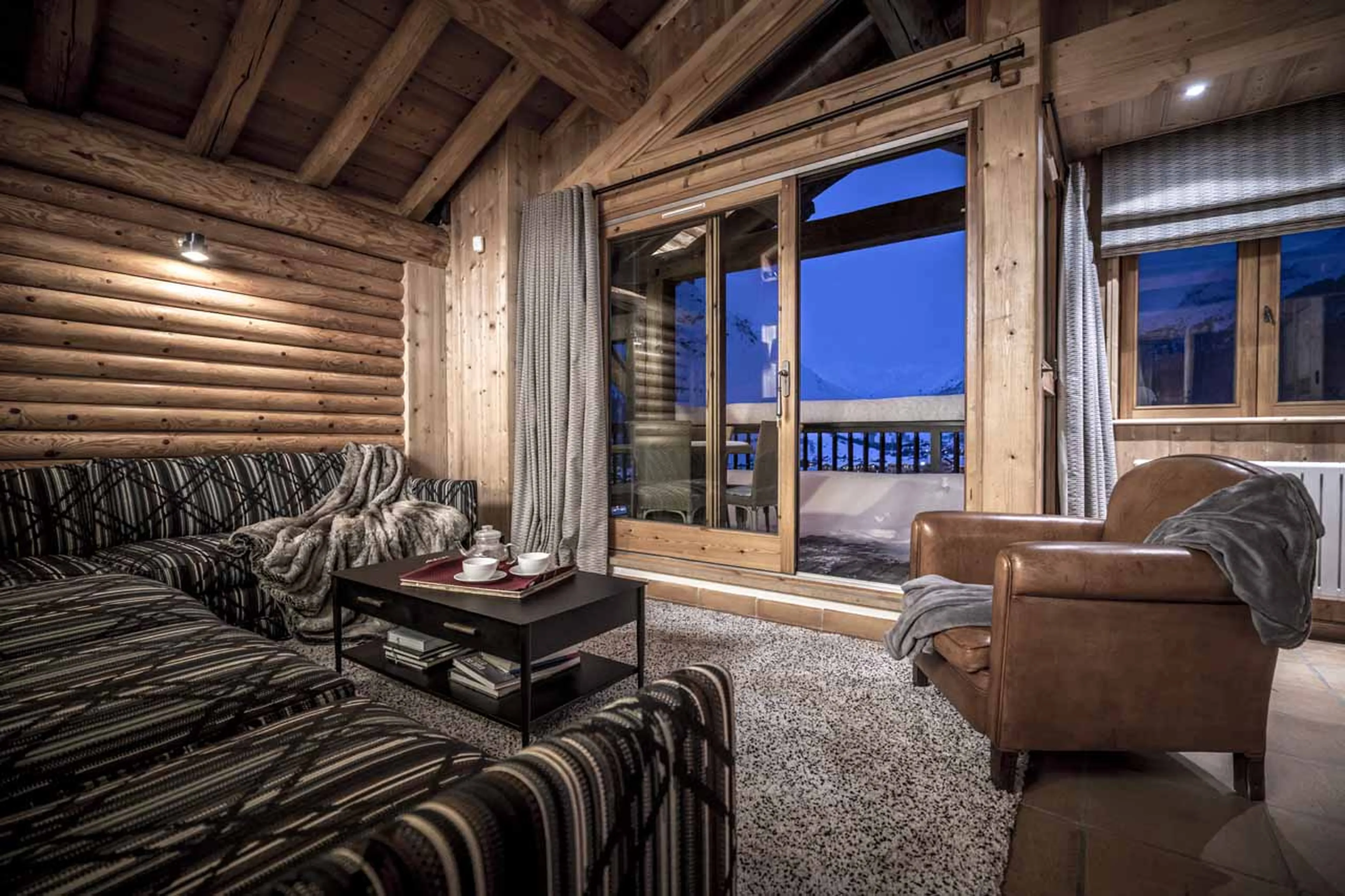 Open plan living area at Chalet Cristal B in Val d'Isere