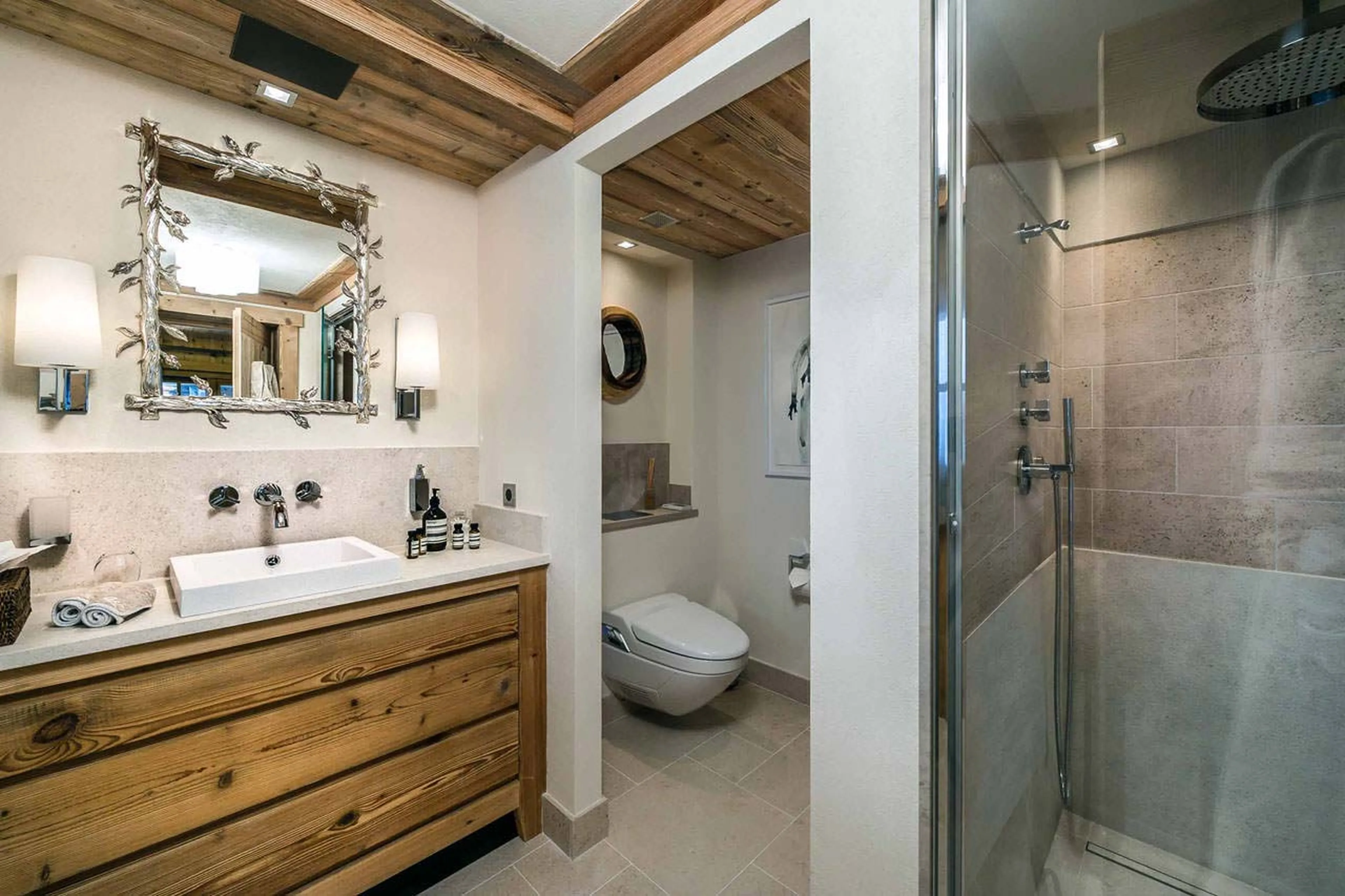 En suite shower room of double bedroom in Chalet Cryst'Aile in Courchevel 1850