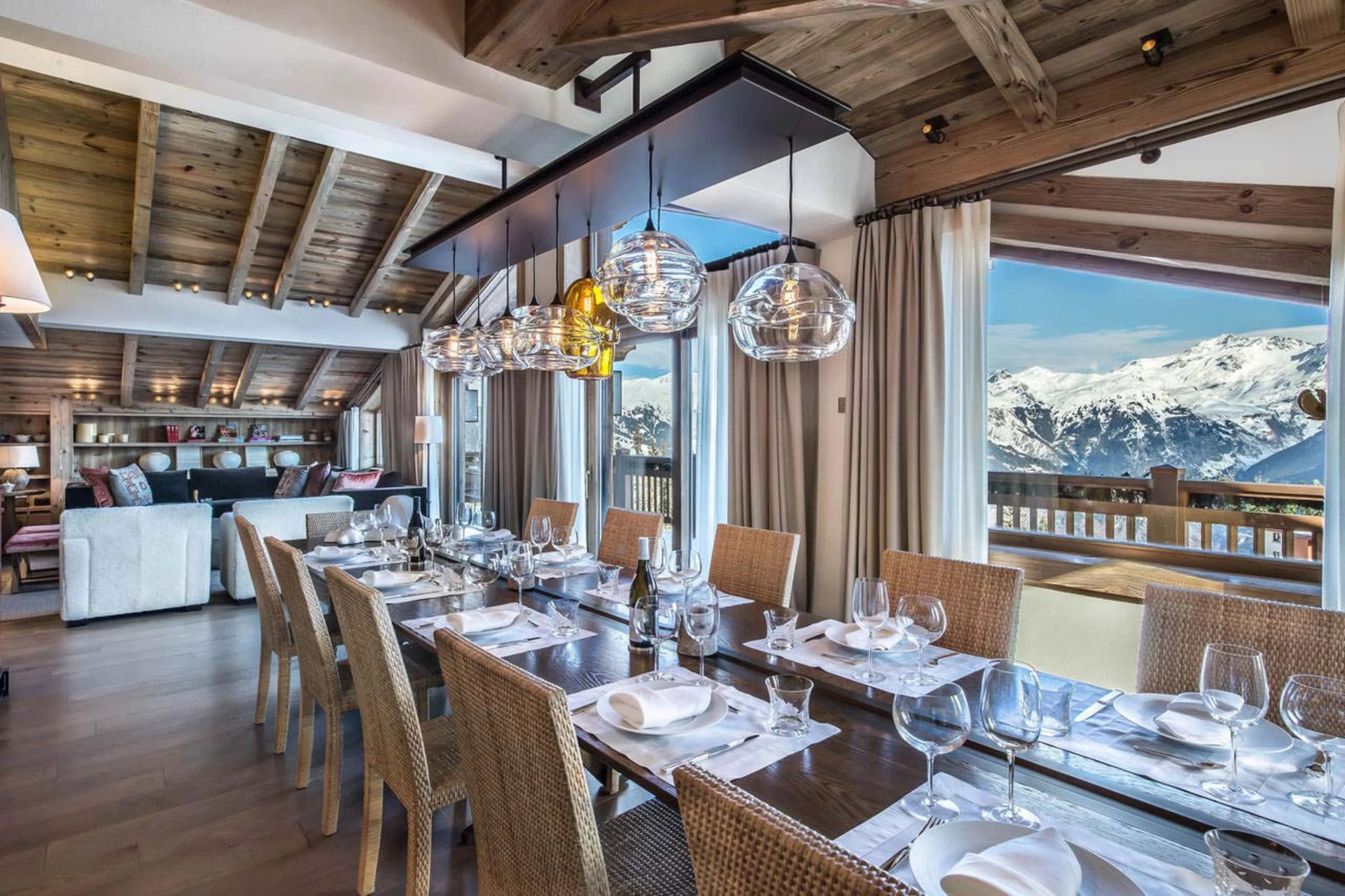 Dining area with beautiful view in Chalet Cryst'Aile in Courchevel 1850