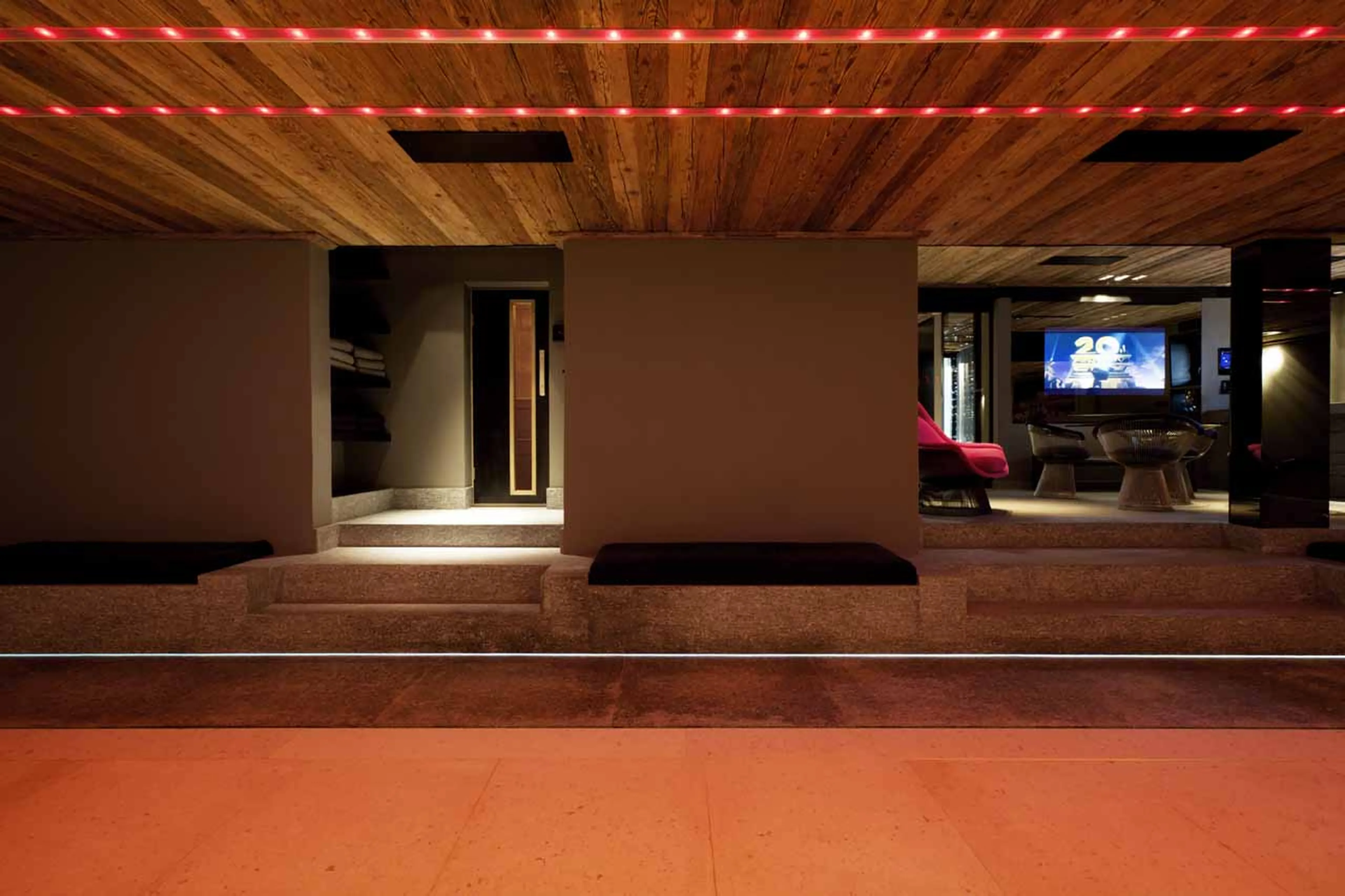Dance floor and bar at Chalet Cyanella in Megeve