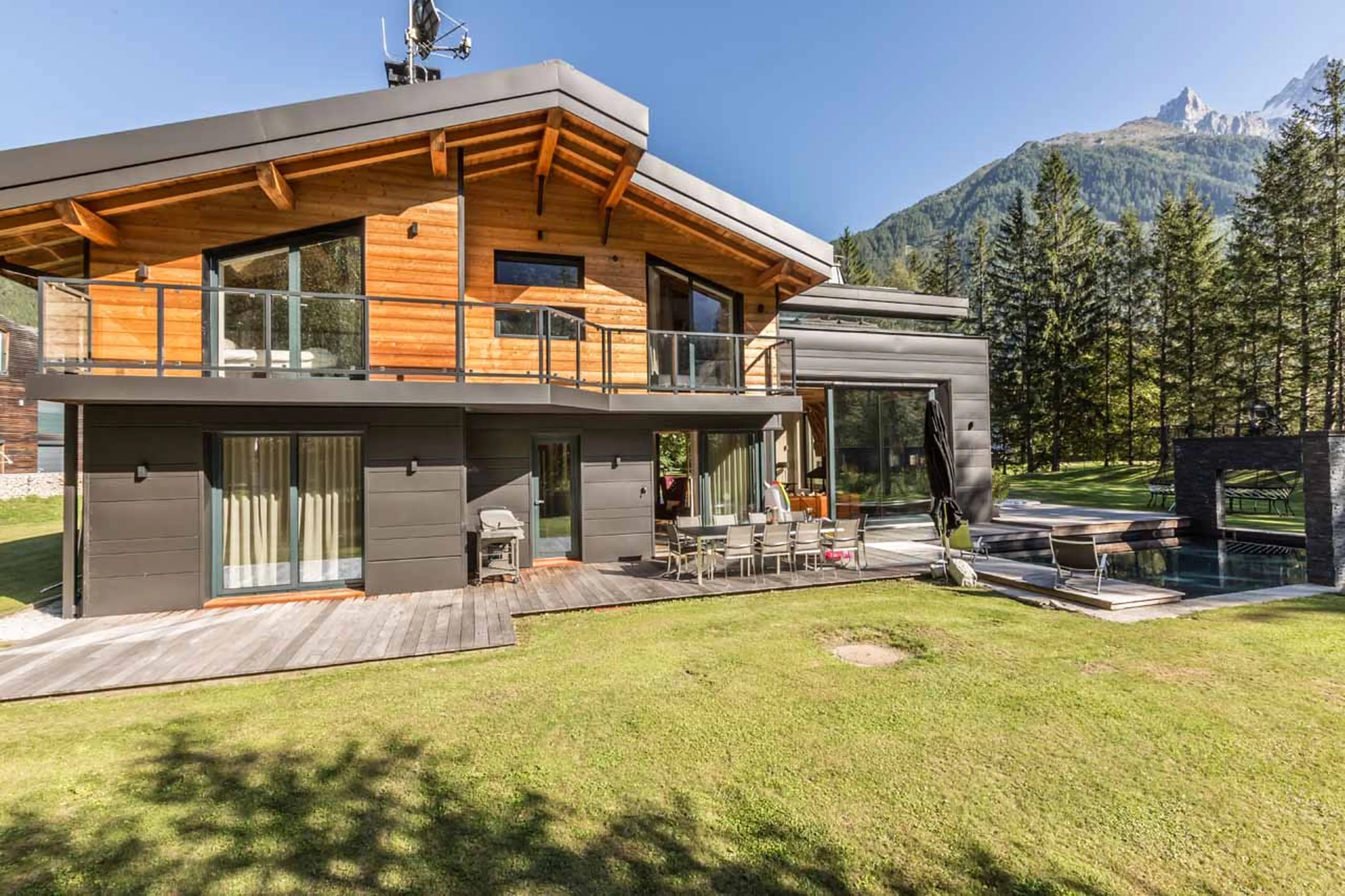 Exterior and garden at Chalet Dalmore in Chamonix in summer