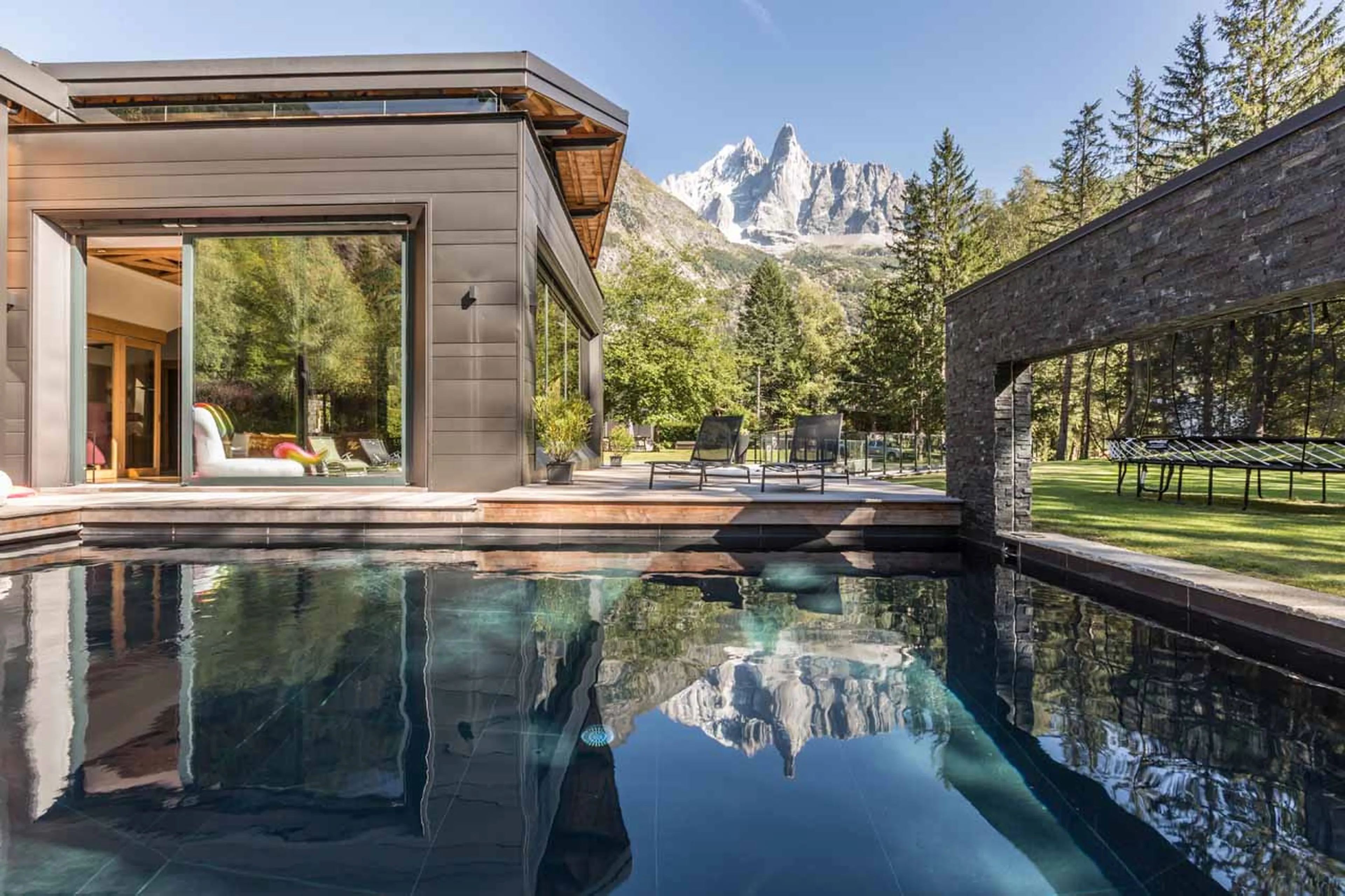 Swimming pool at Chalet Dalmore in Chamonix in summer