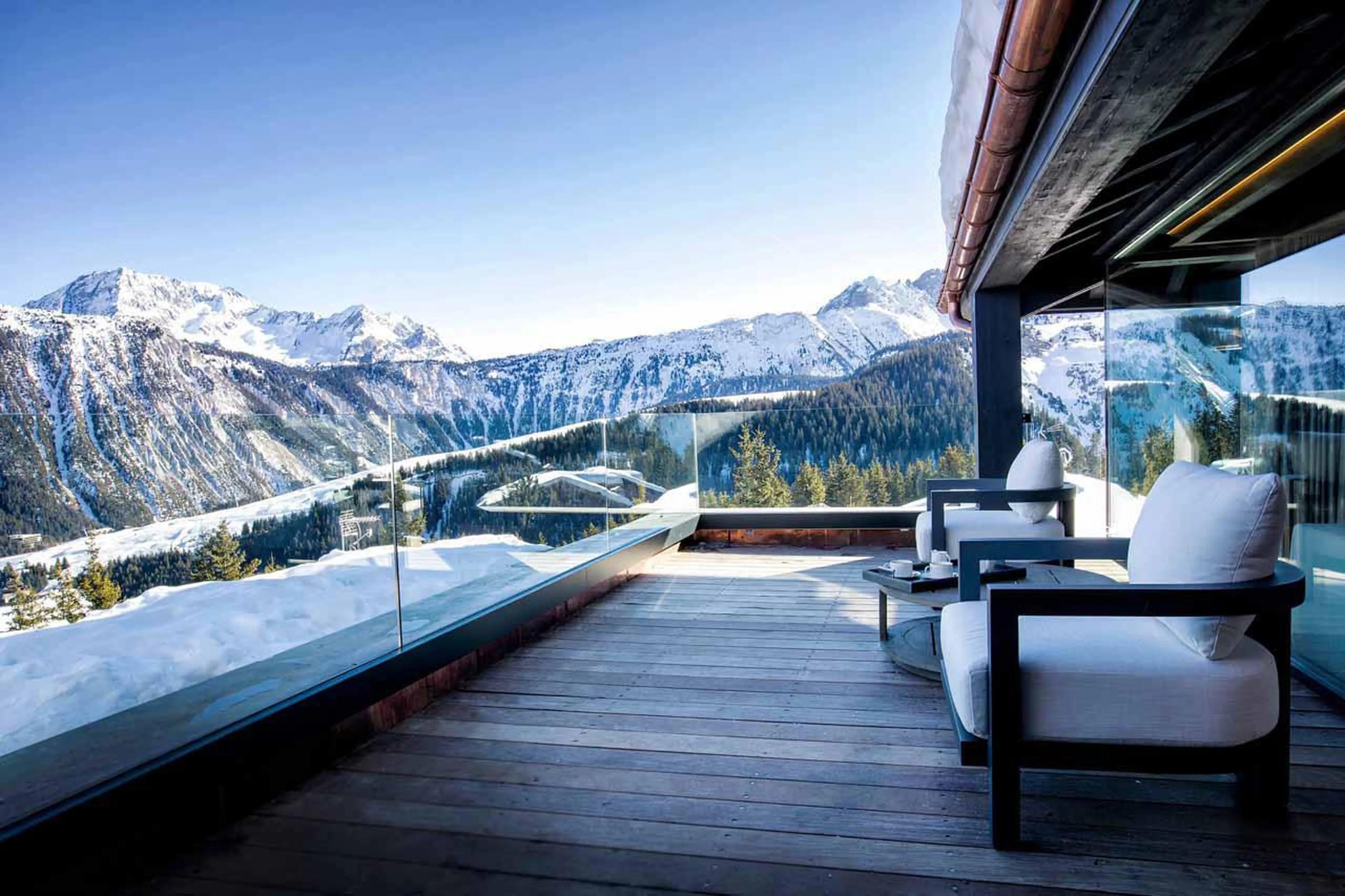 Master suite balcony seating in Chalet d'Ecosse, Courchevel 1850
