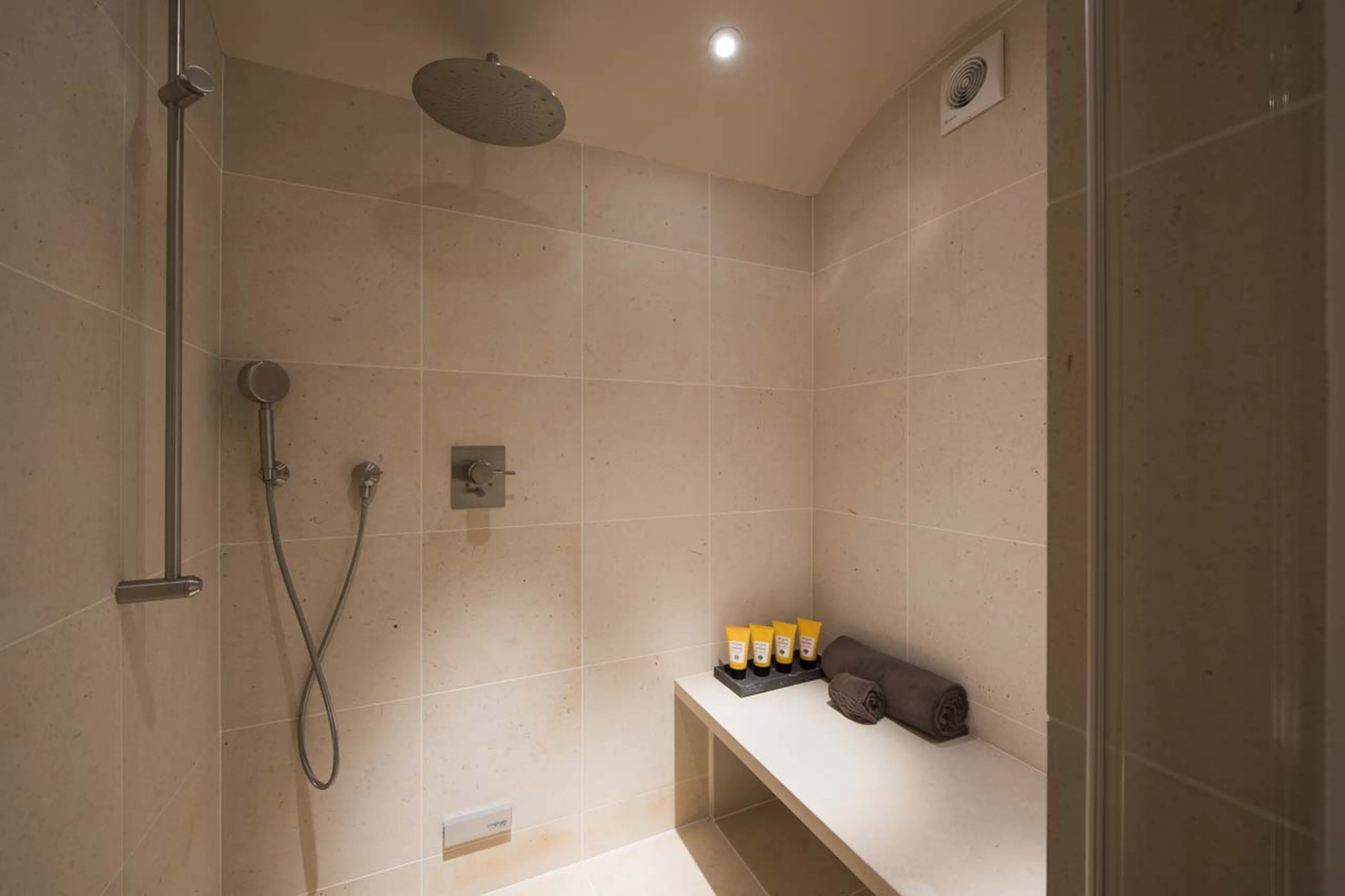 Shower in master bathroom at Chalet Delormes in Verbier