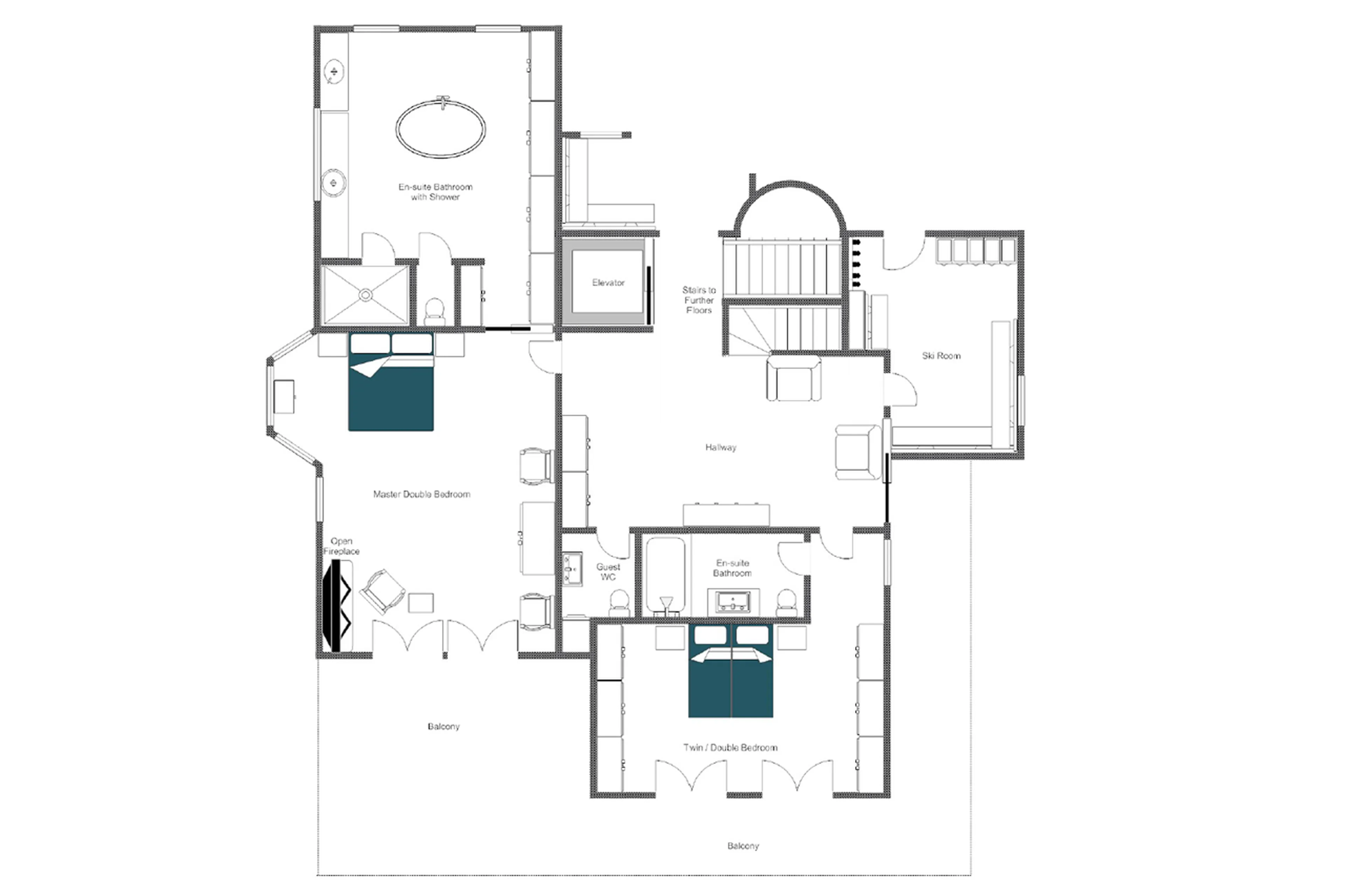 Level 1 floor plan of Chalet Delormes in Verbier