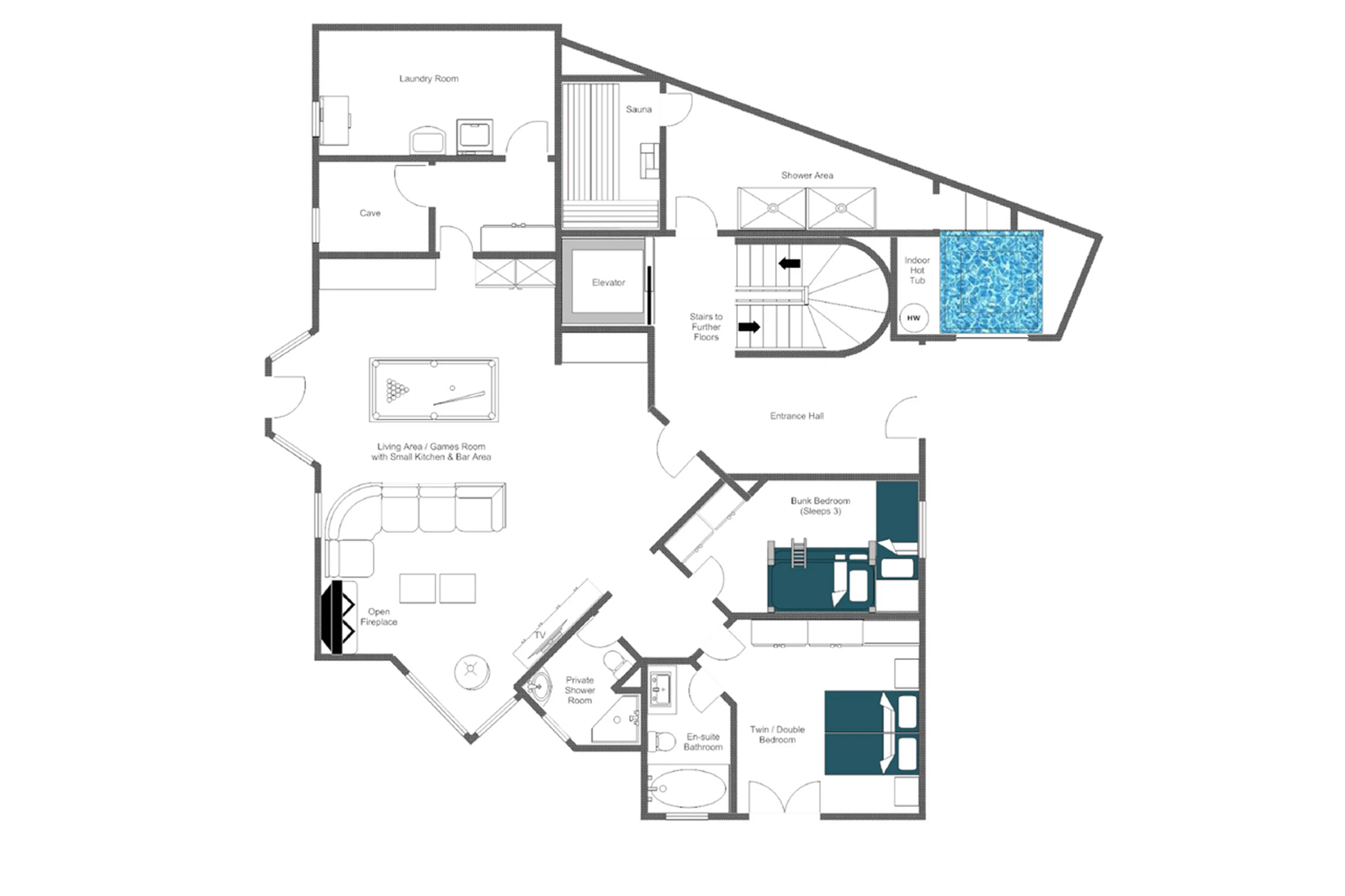 Level 0 floor plan of Chalet Delormes in Verbier