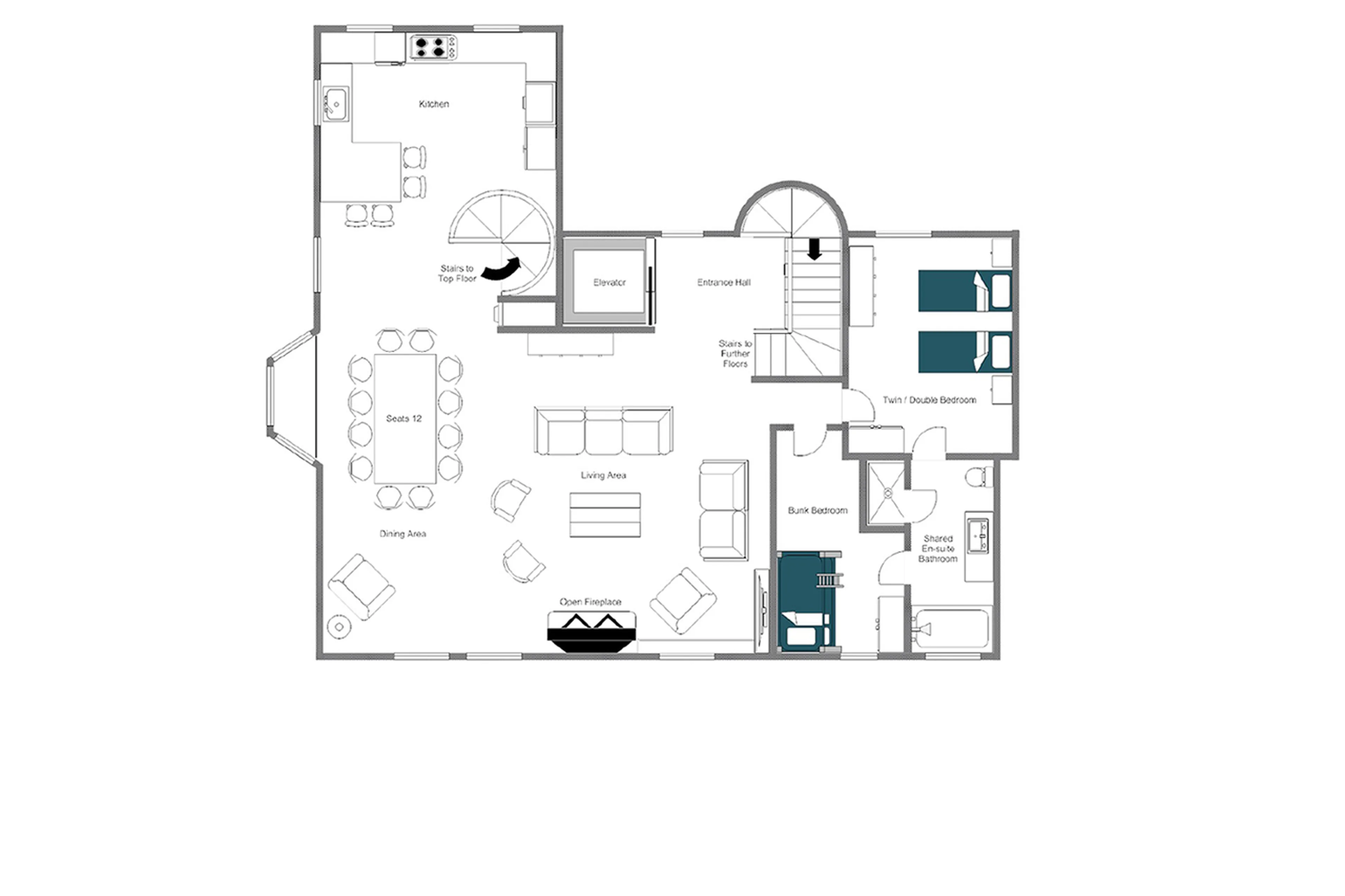 Level 2 floor plan of Chalet Delormes in Verbier