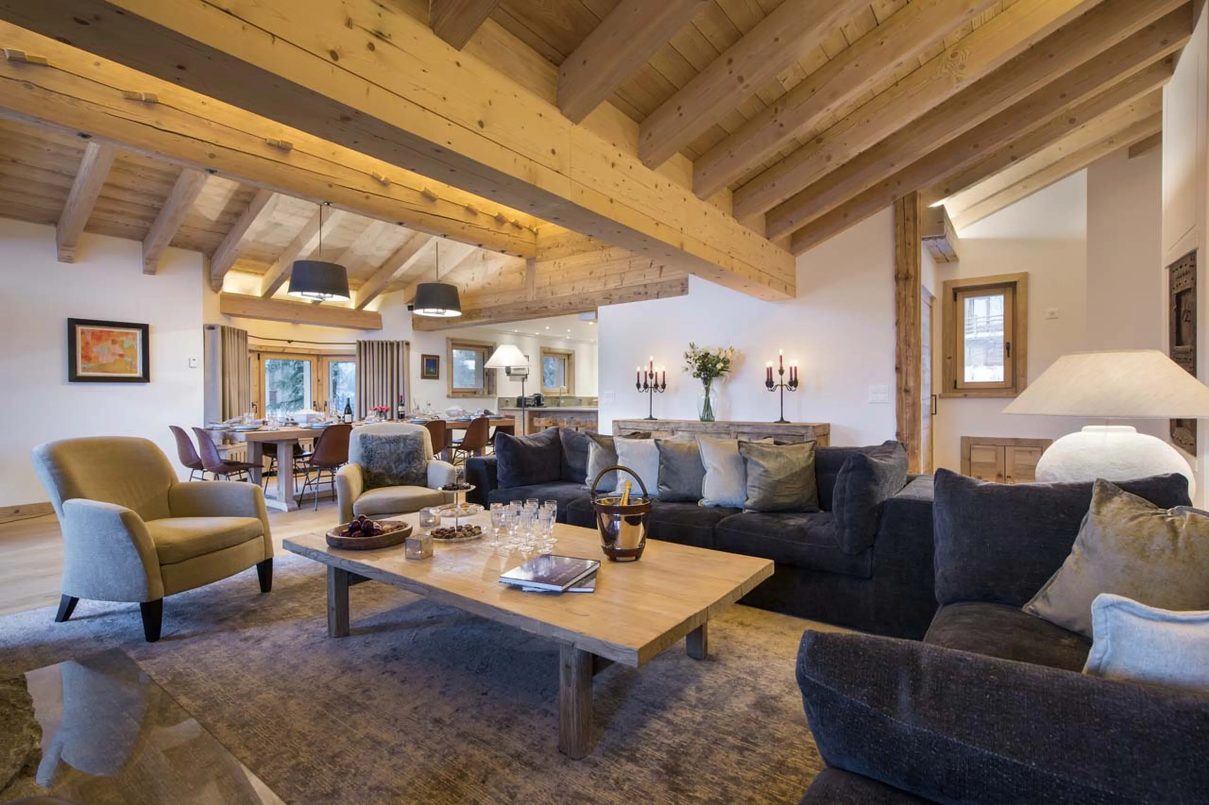 Comfortable seating in living area of Chalet Delormes in Verbier