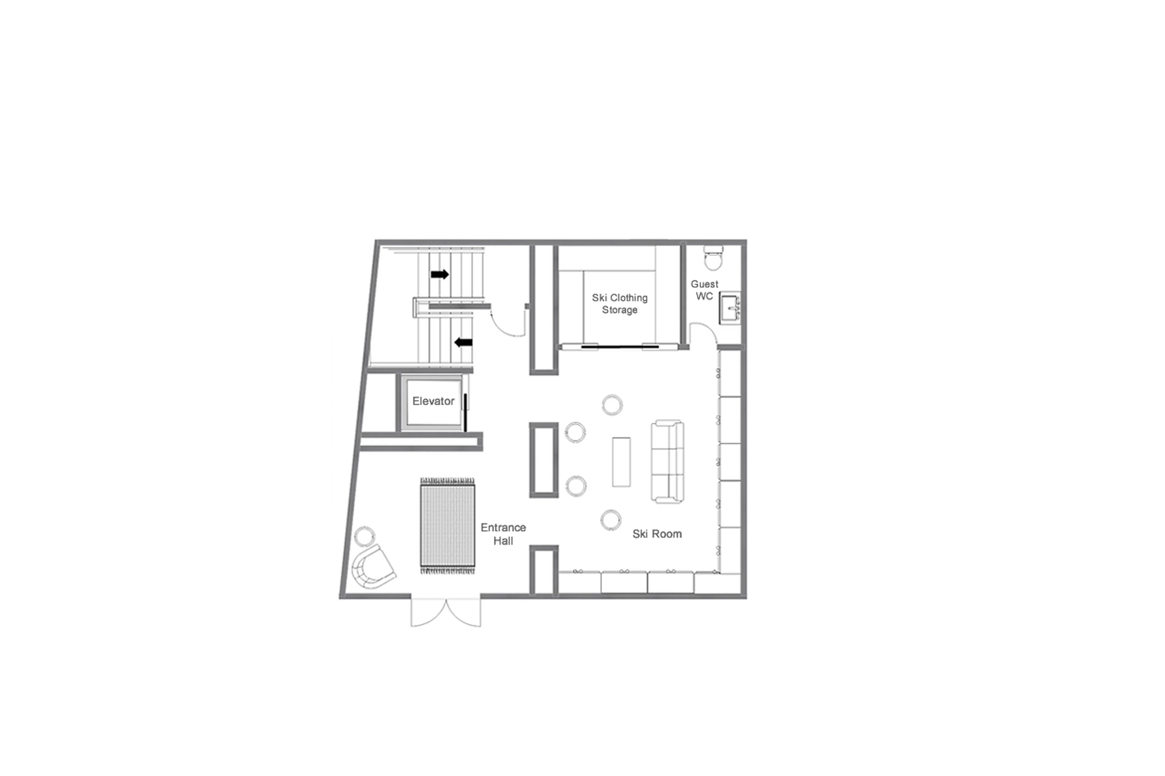 Level 0 floor plan of Chalet Denali Zermatt