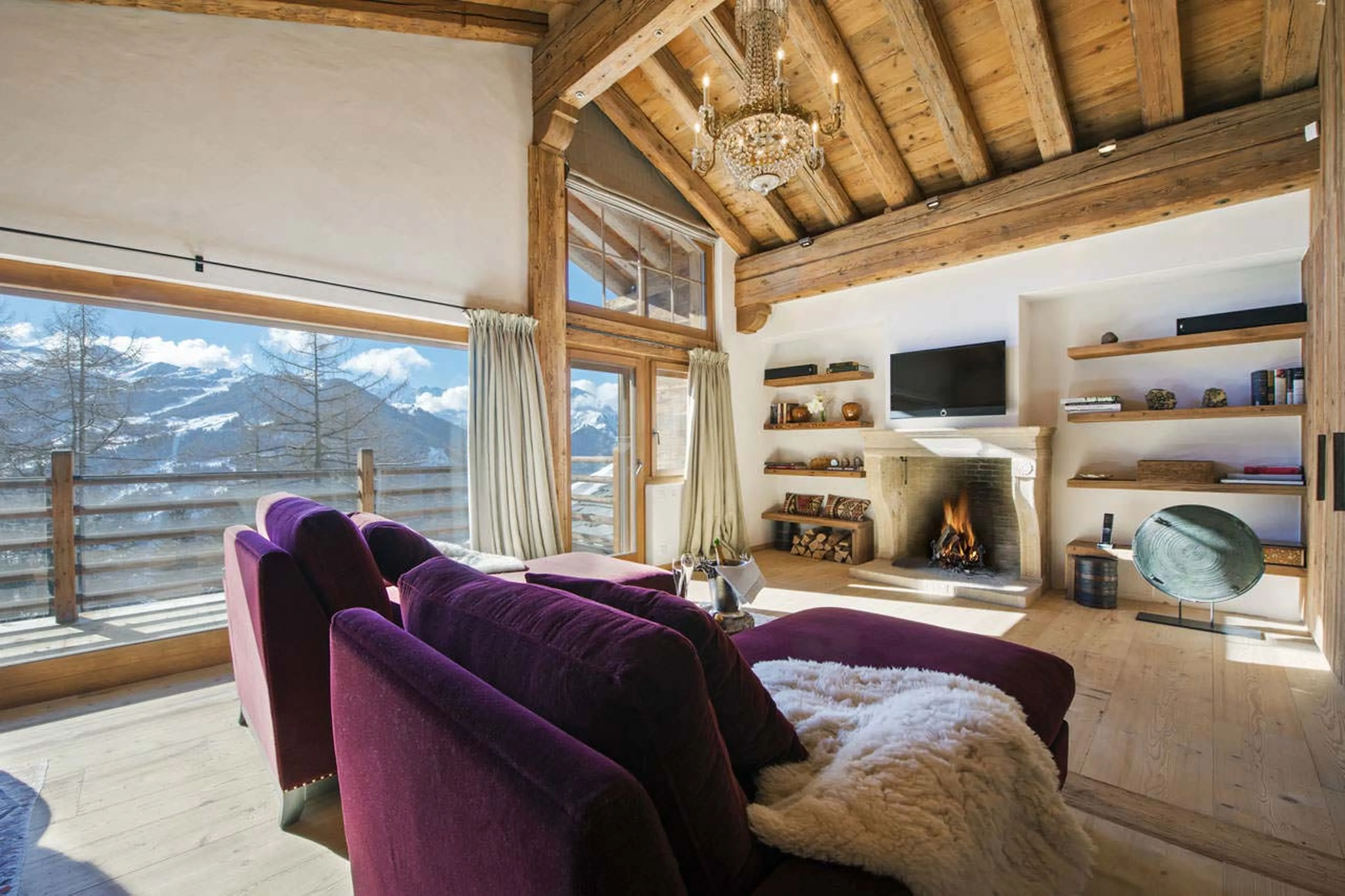 Lounge area in master bedroom of Chalet Dent Blanche in Verbier