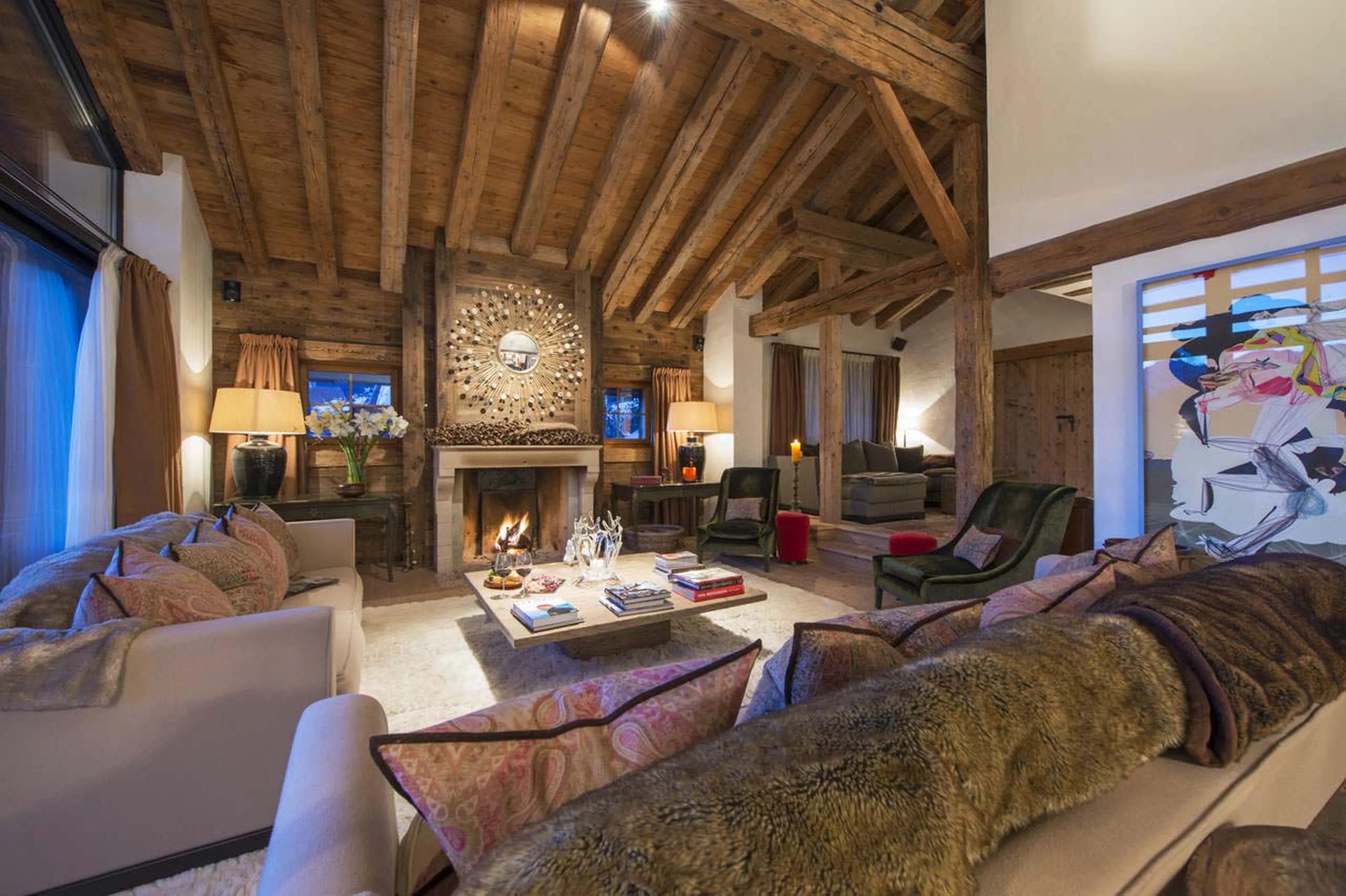 Beautifully furnished living area at Chalet Dent Blanche in Verbier