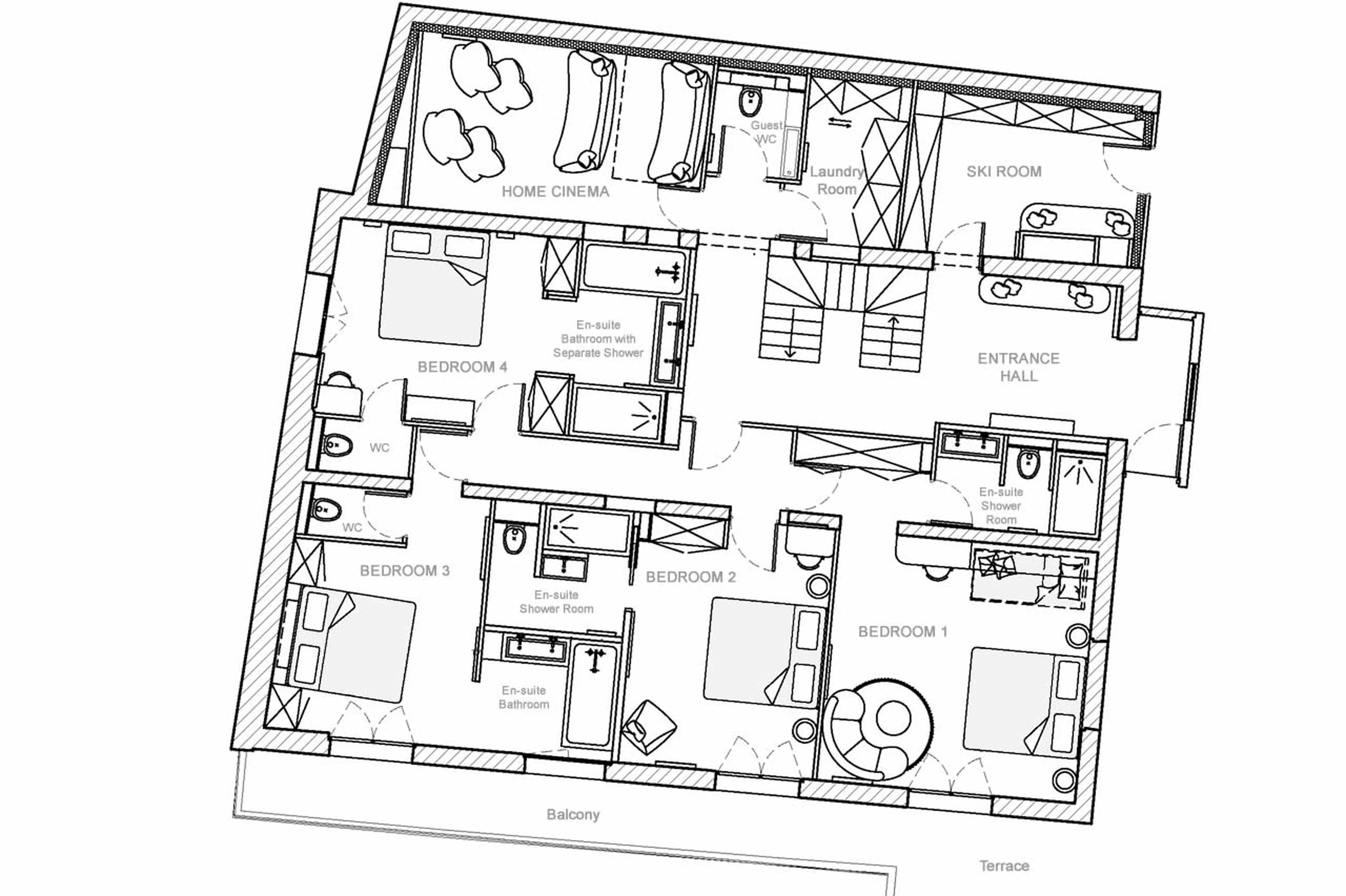 Level 0 floor plan of Chalet des Amis in Meribel
