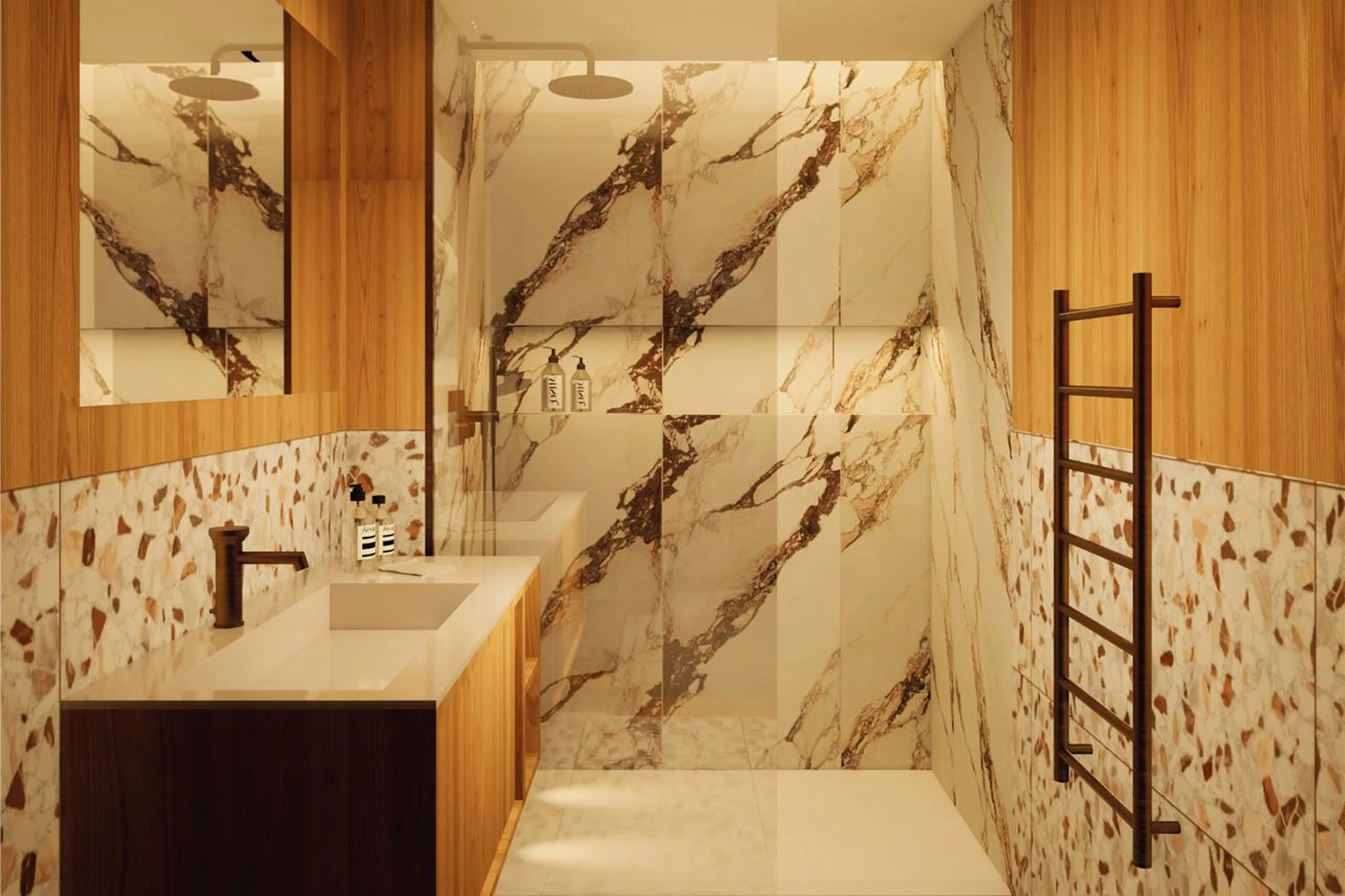 En-suite shower room in Chalet des Legendes, Val d'Isere