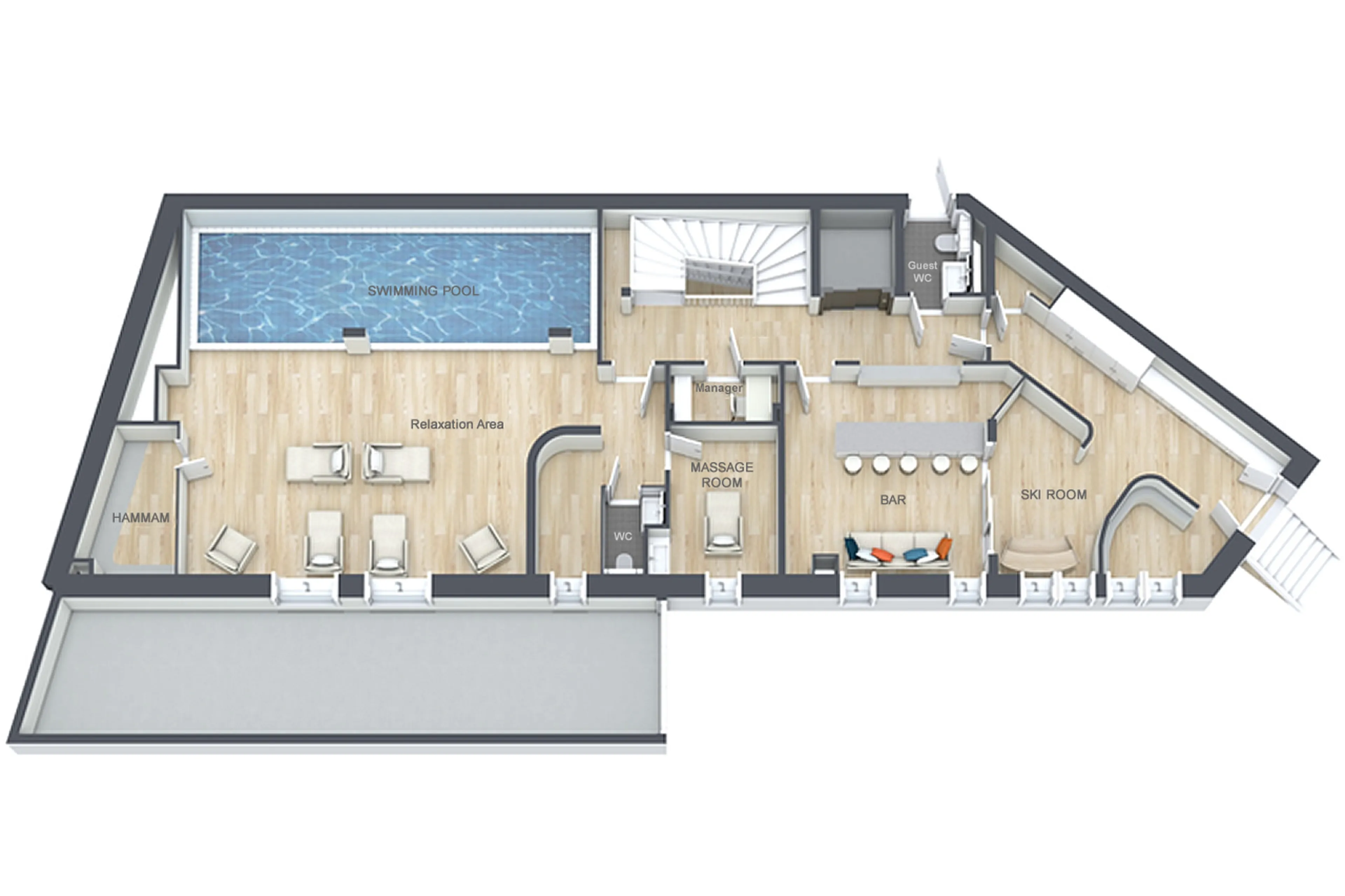 Level 0 floor plan of Chalet des Legendes in Val d'Isere
