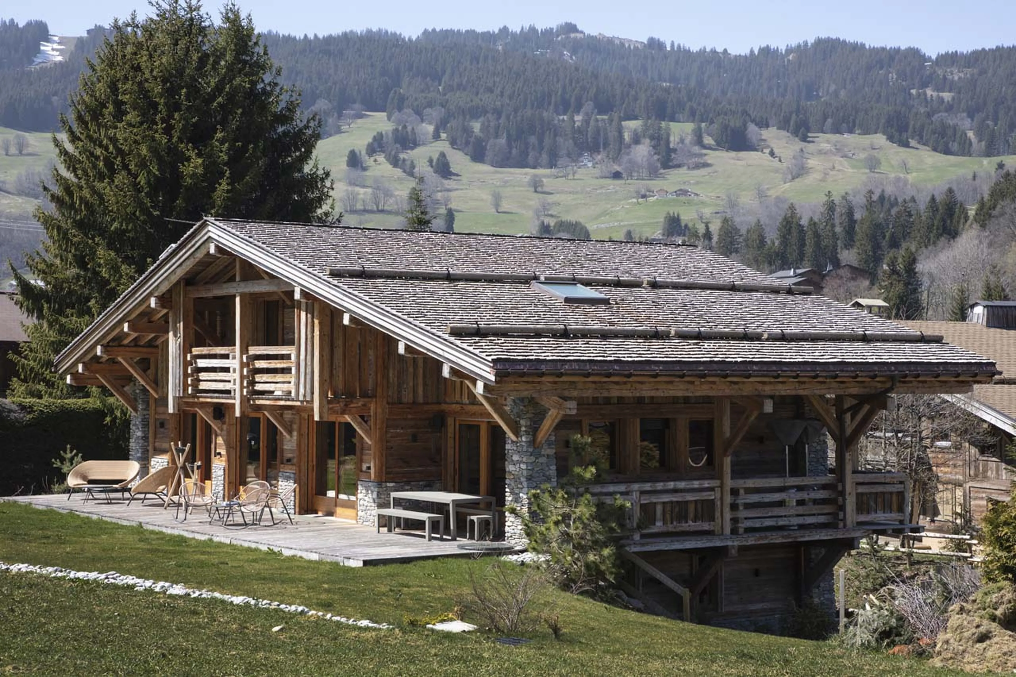 Exterior of Chalet des Renards in Megeve in summer