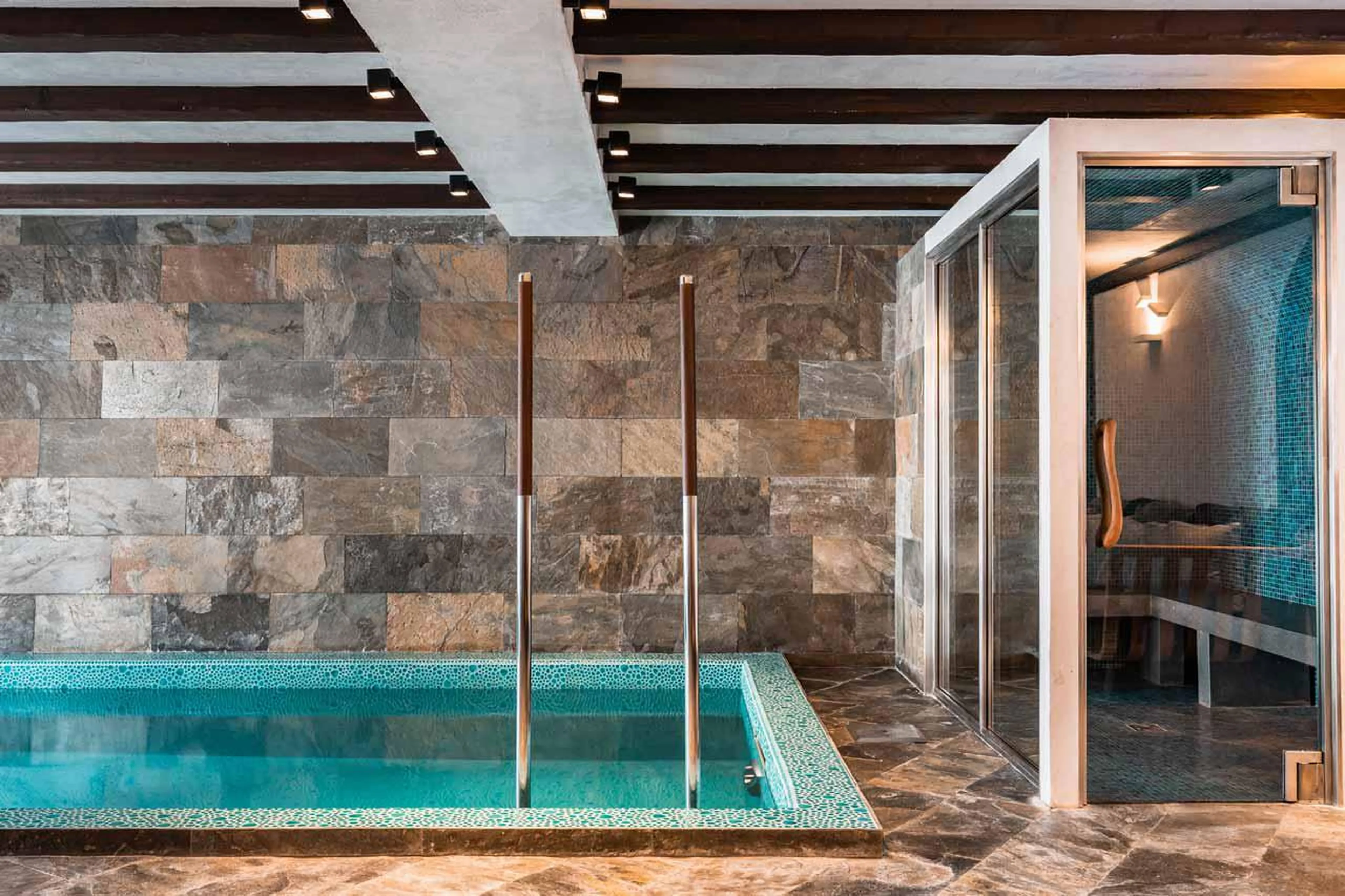 Hammam with view on pool of Chalet Ebene in Val d’ Isere