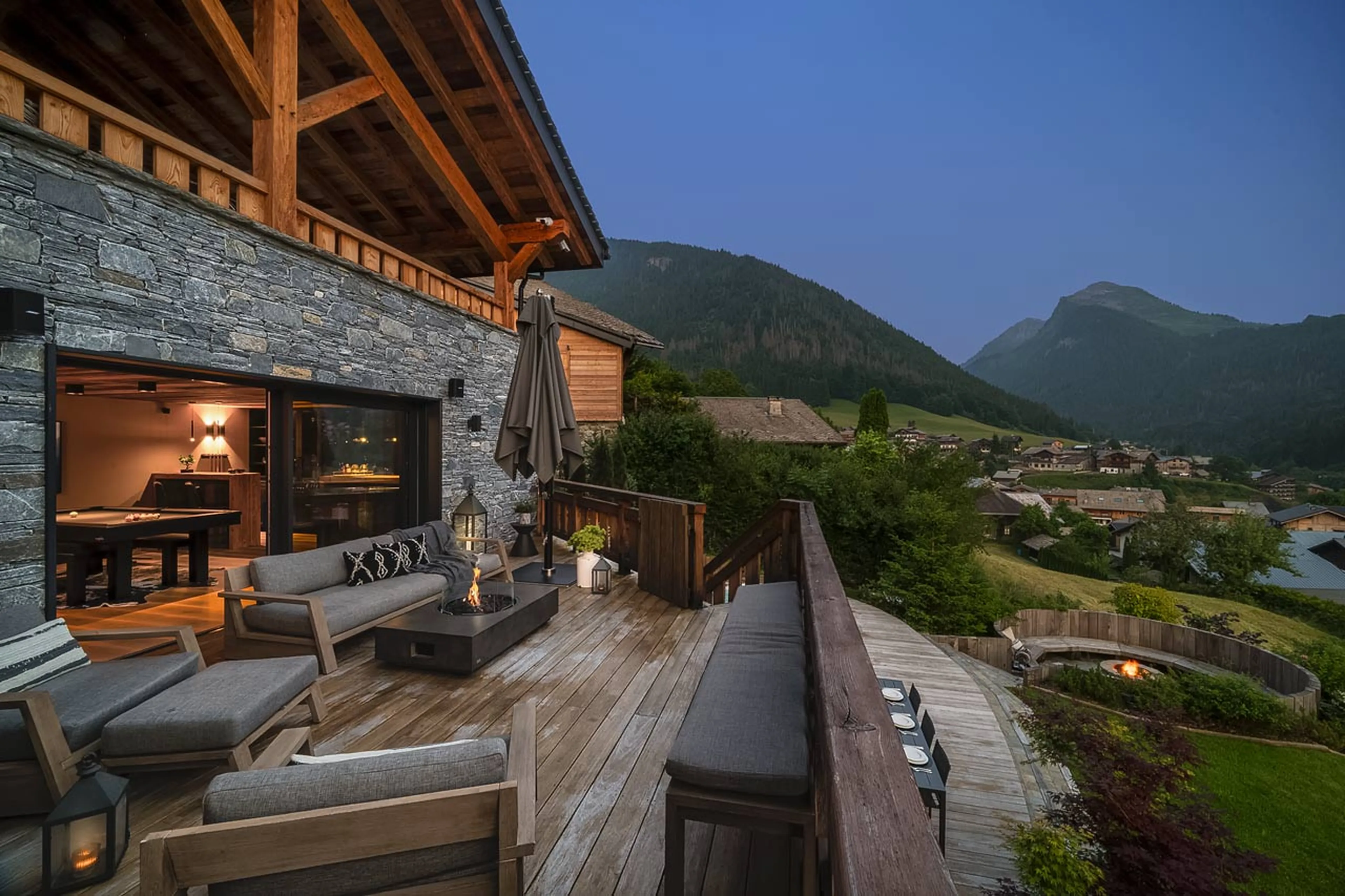 Terrace and outdoor living at Chalet Ecliptique in Morzine