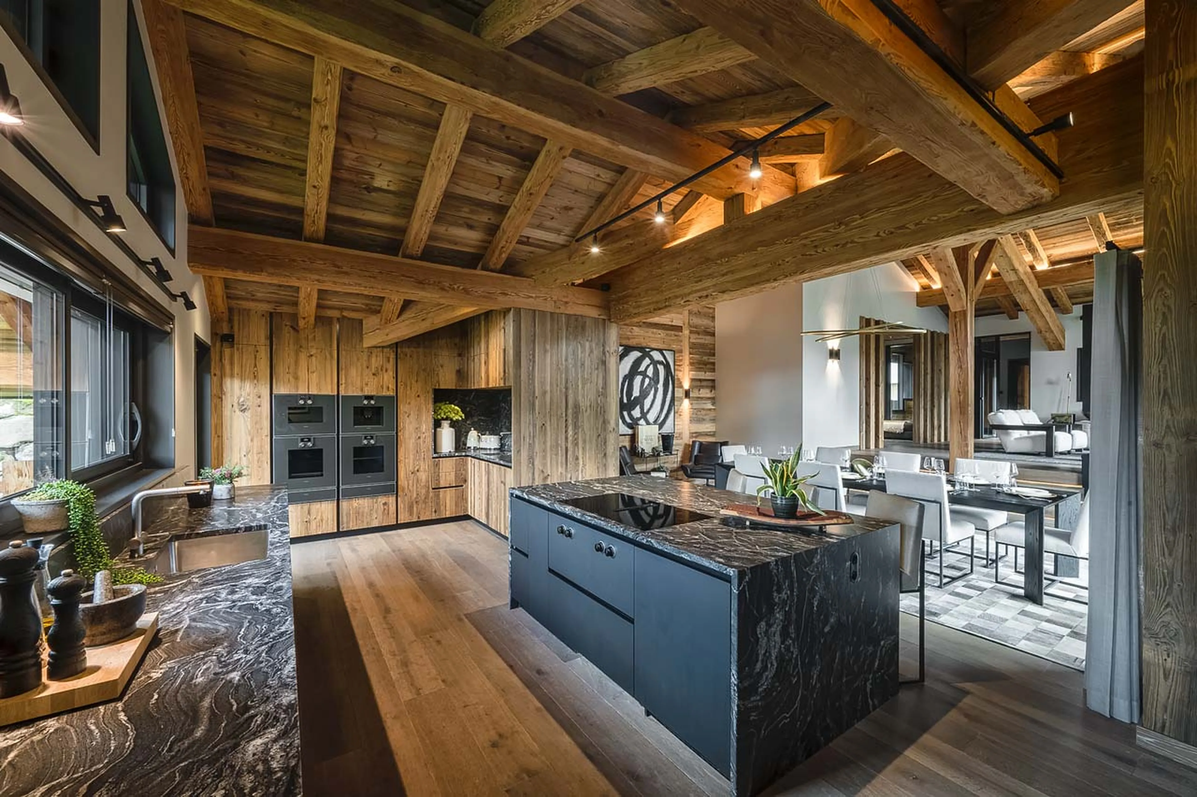 Dining area and kitchen at Chalet Ecliptique in Morzine