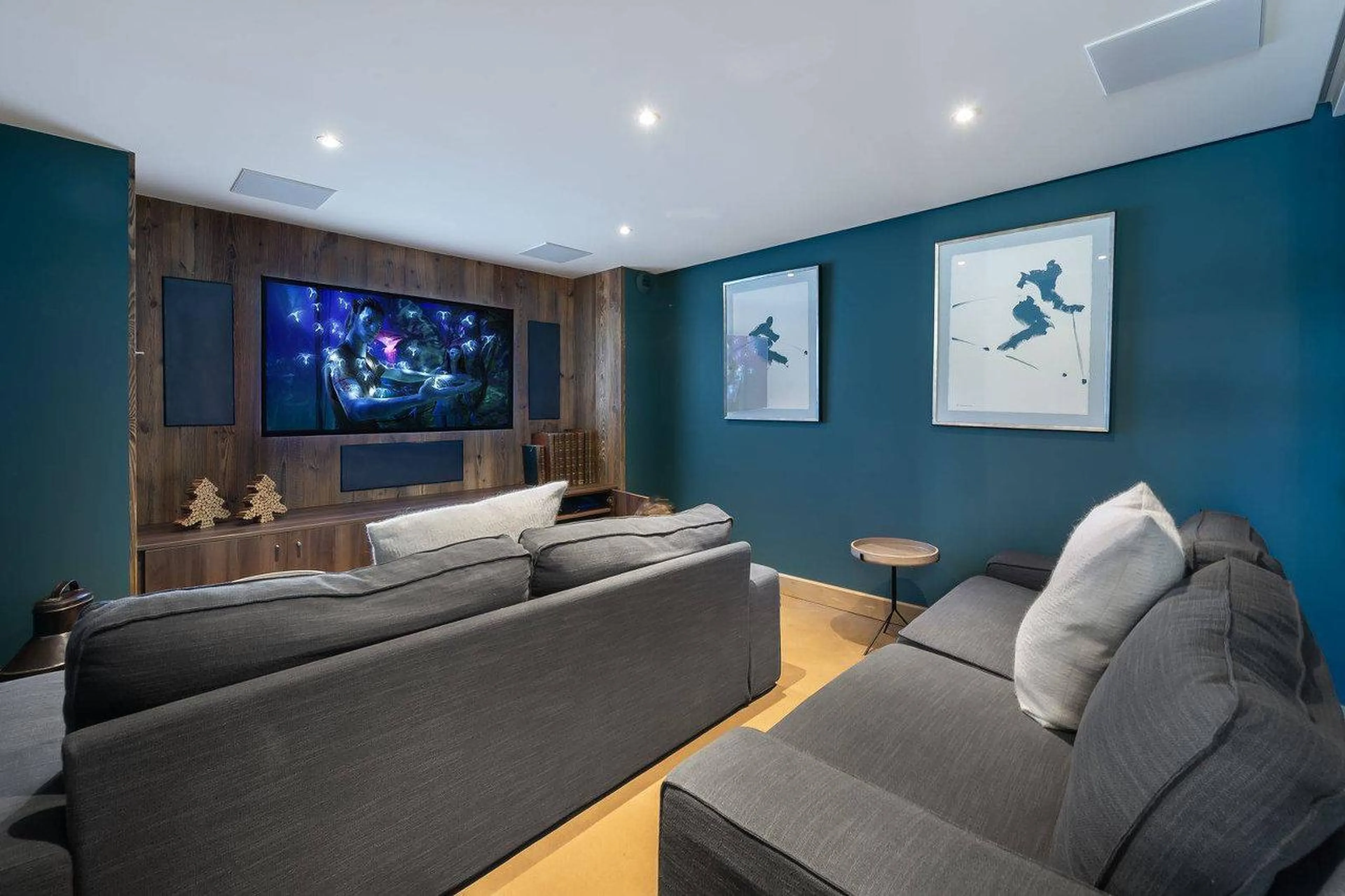 Cinema room with comfortable seating in Chalet Edelstone in Courchevel 1850
