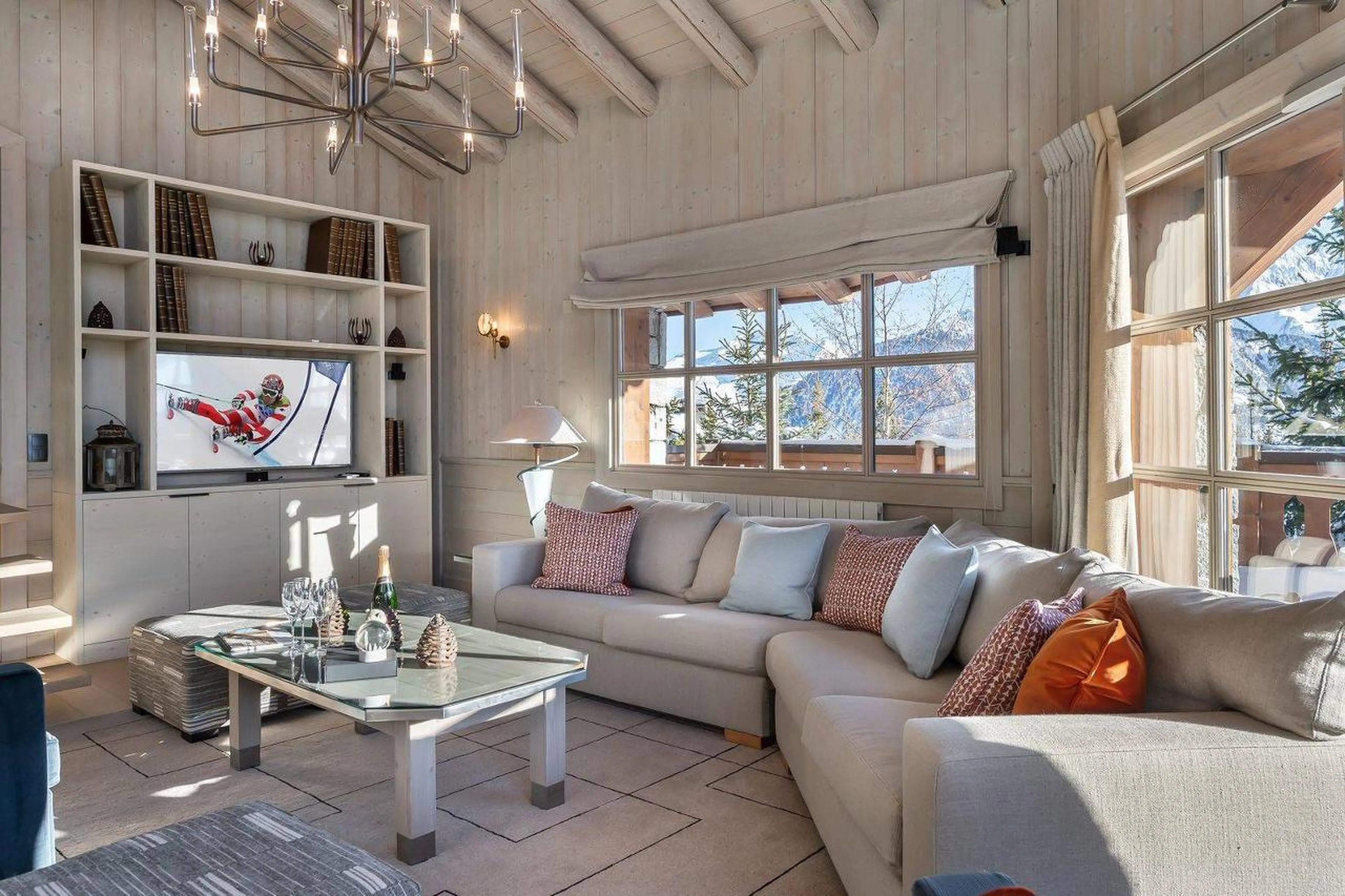 Living room with television, Chalet Edelstone, Courchevel 1850